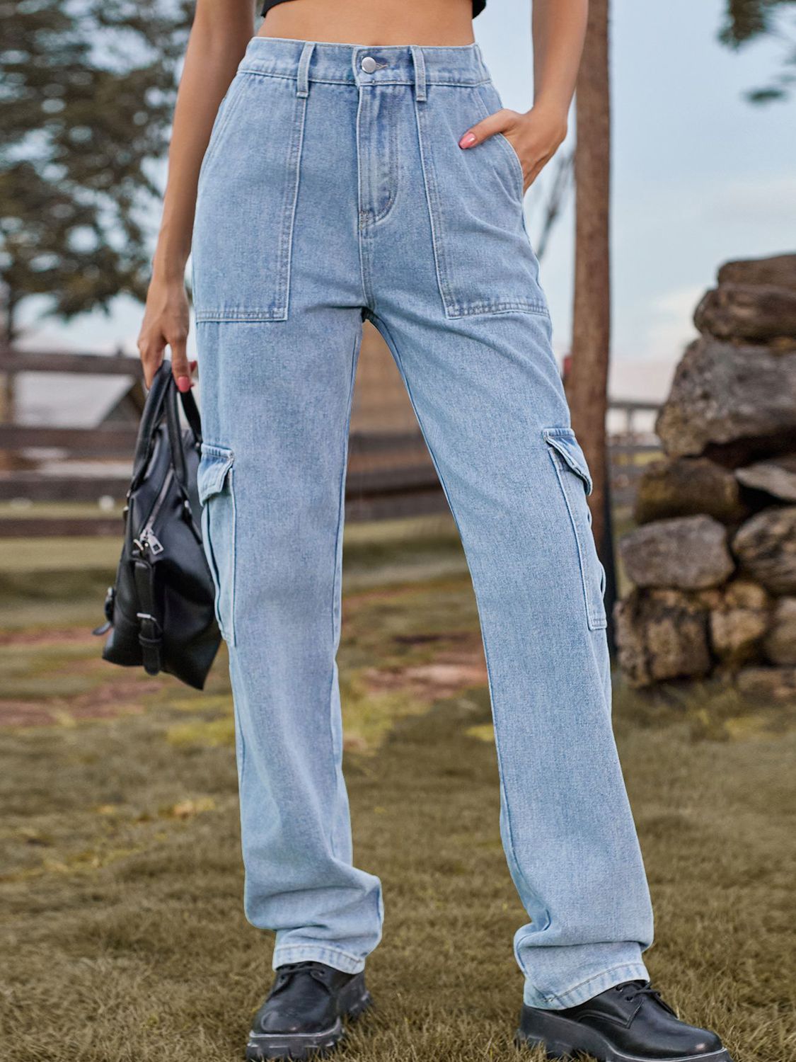 high waist cargo jeans