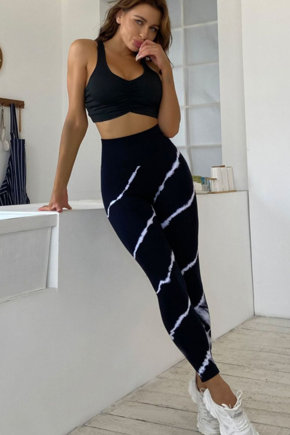 slim fit high waist long active pants