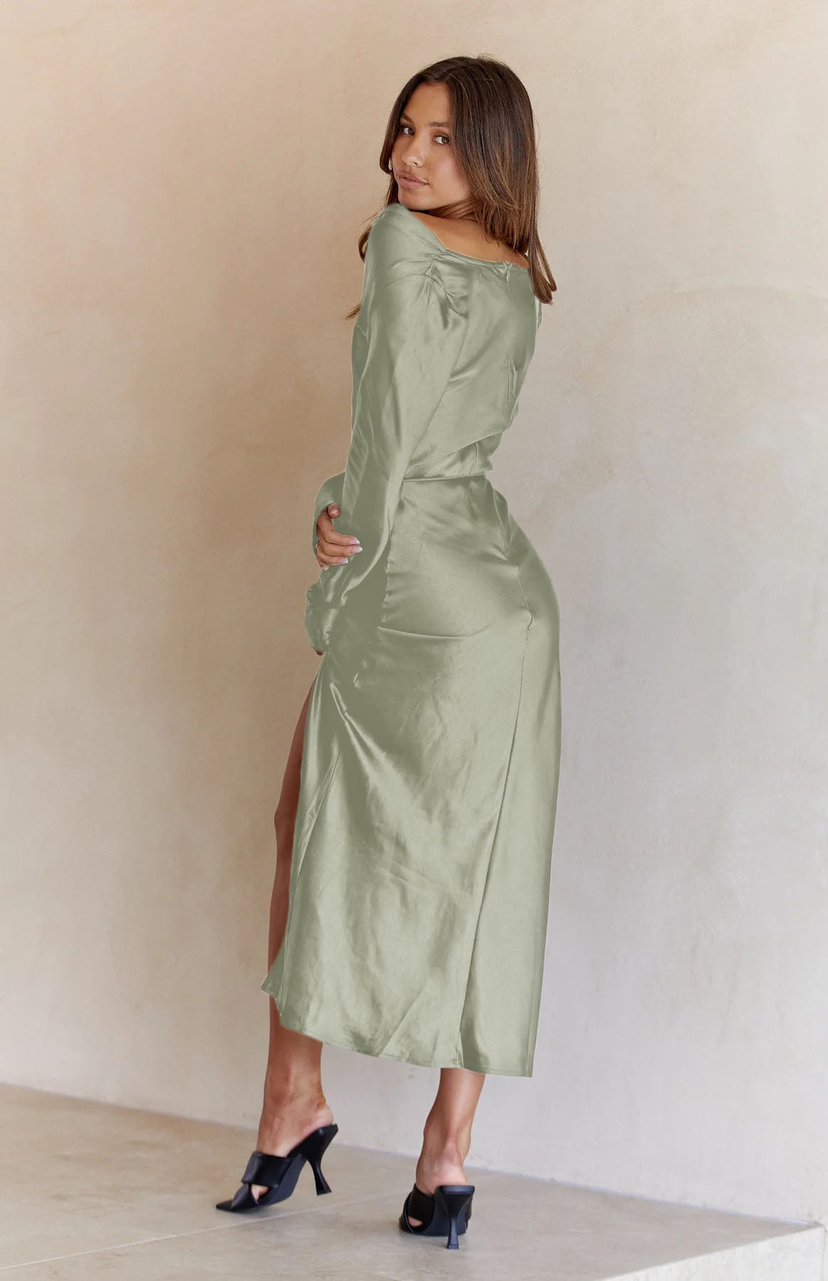 cowl neck long sleeve maxi dress