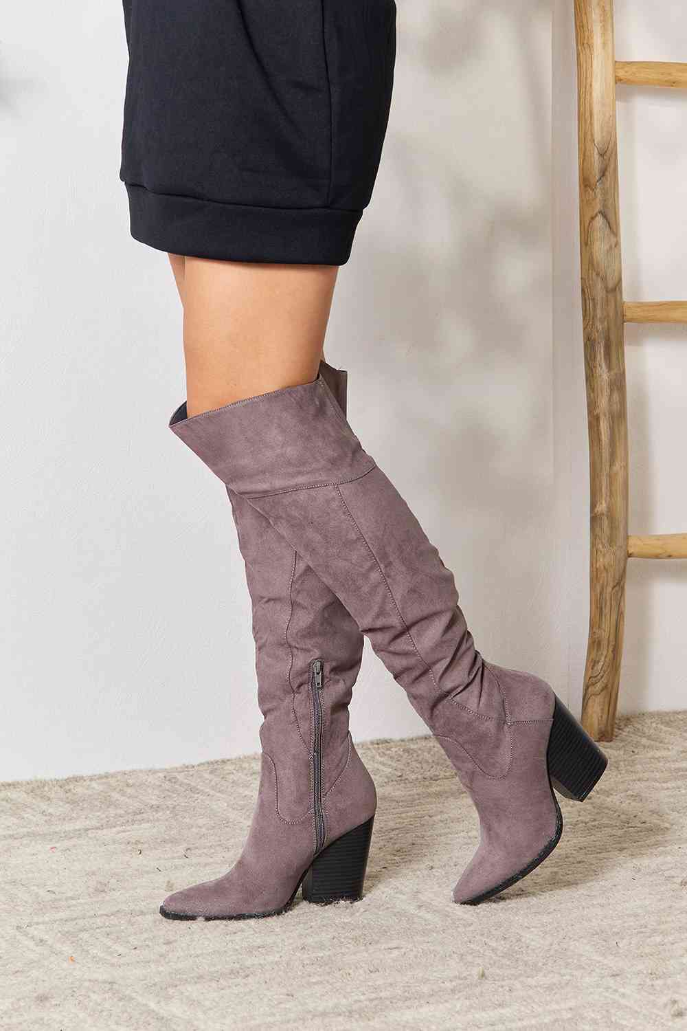 east lion corp block heel knee high boots