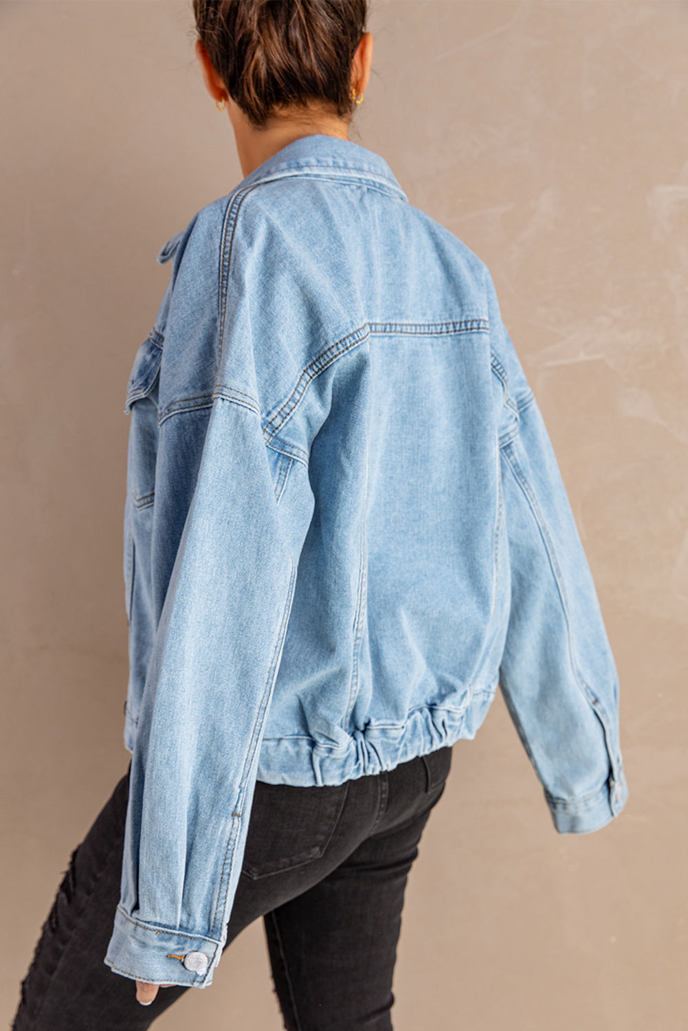 button down dropped shoulder denim jacket