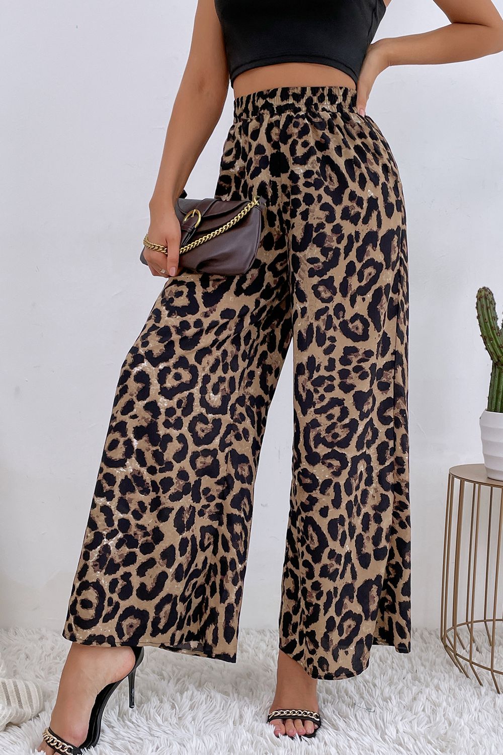 printed wide leg long pants