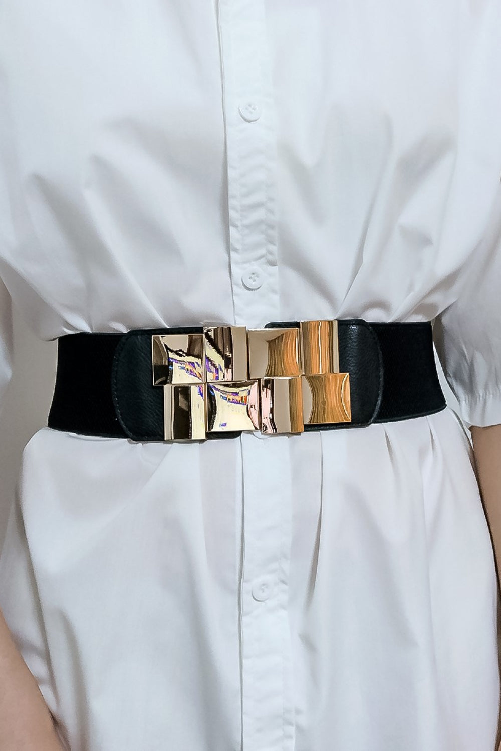 geometric buckle elastic wide belt