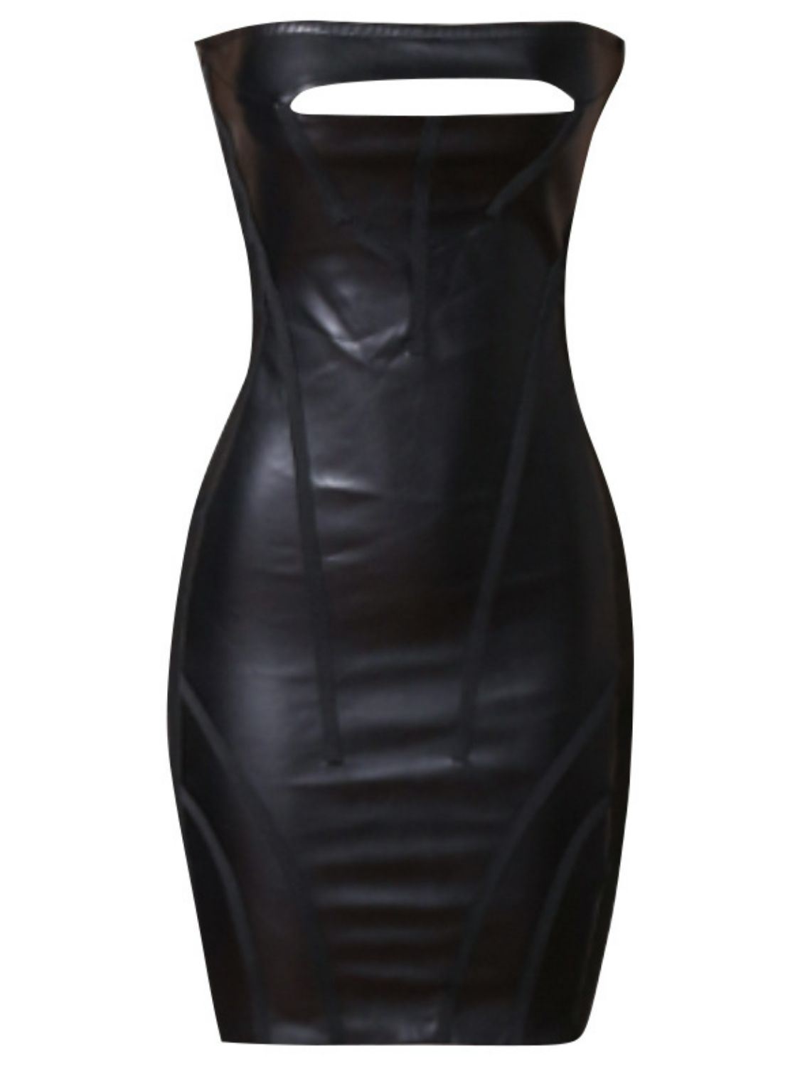 faux leather cutout strapless bandage dress