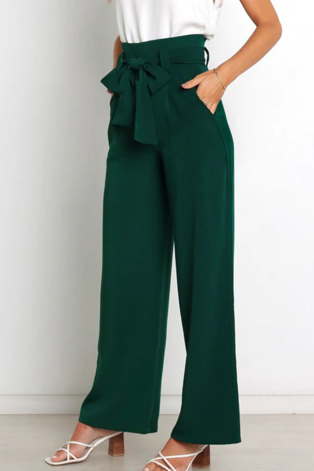 tie front paperbag wide leg pants