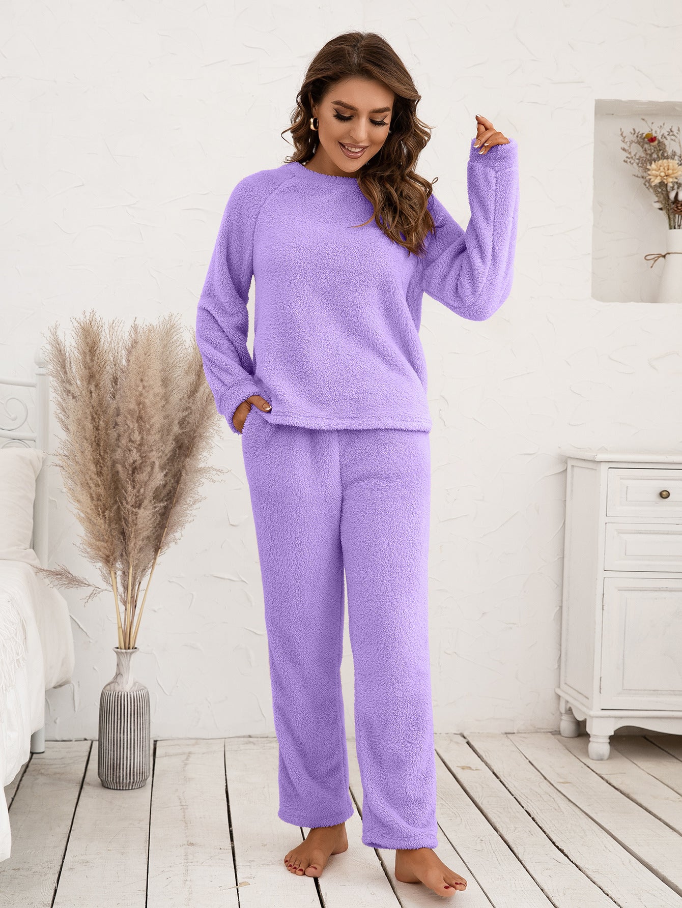 teddy long sleeve top and pants lounge set