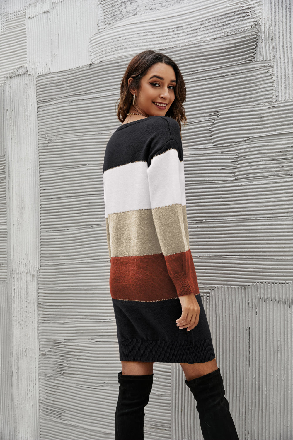 woven right striped sweater dress