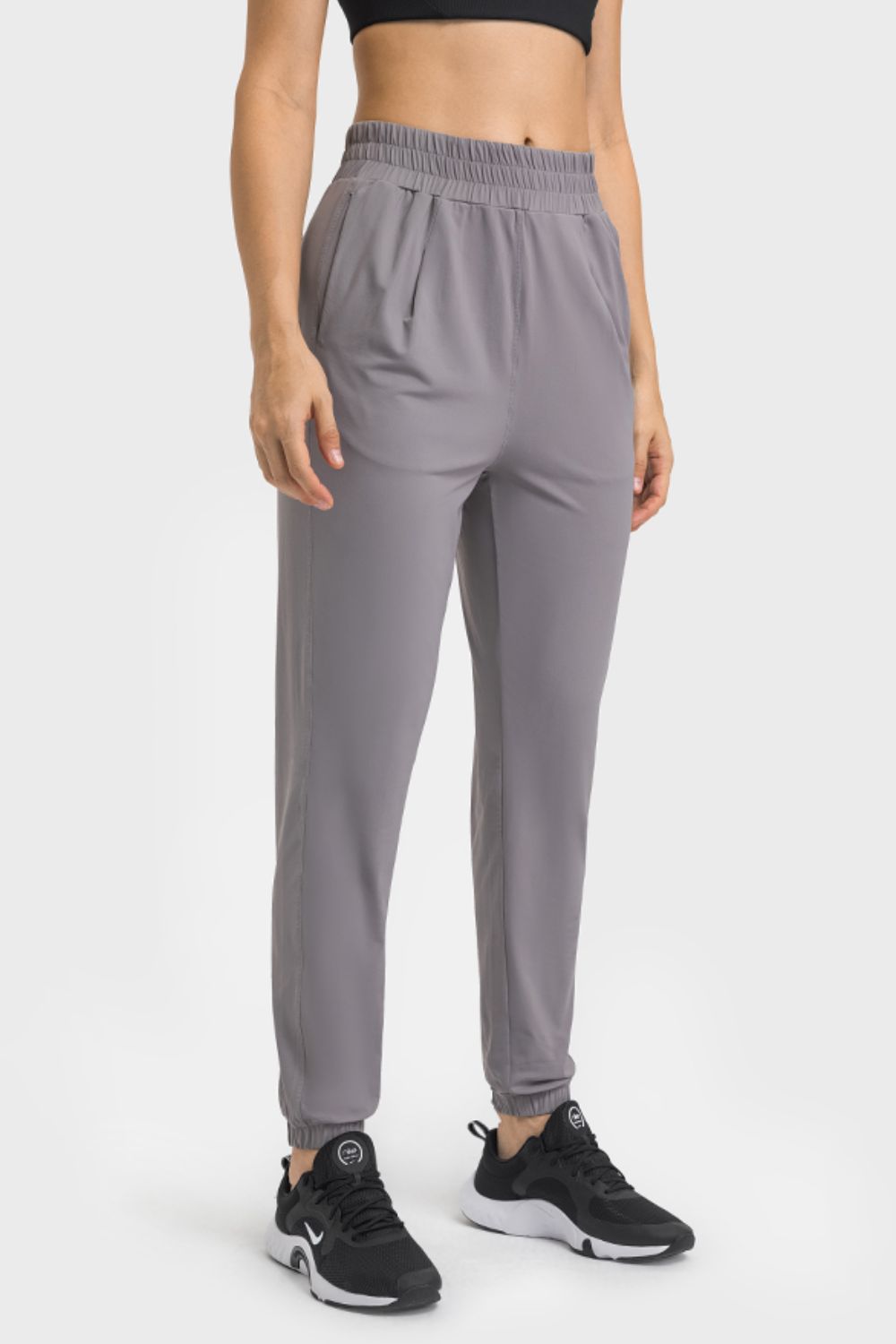 elastic waist yoga joggers with pockets