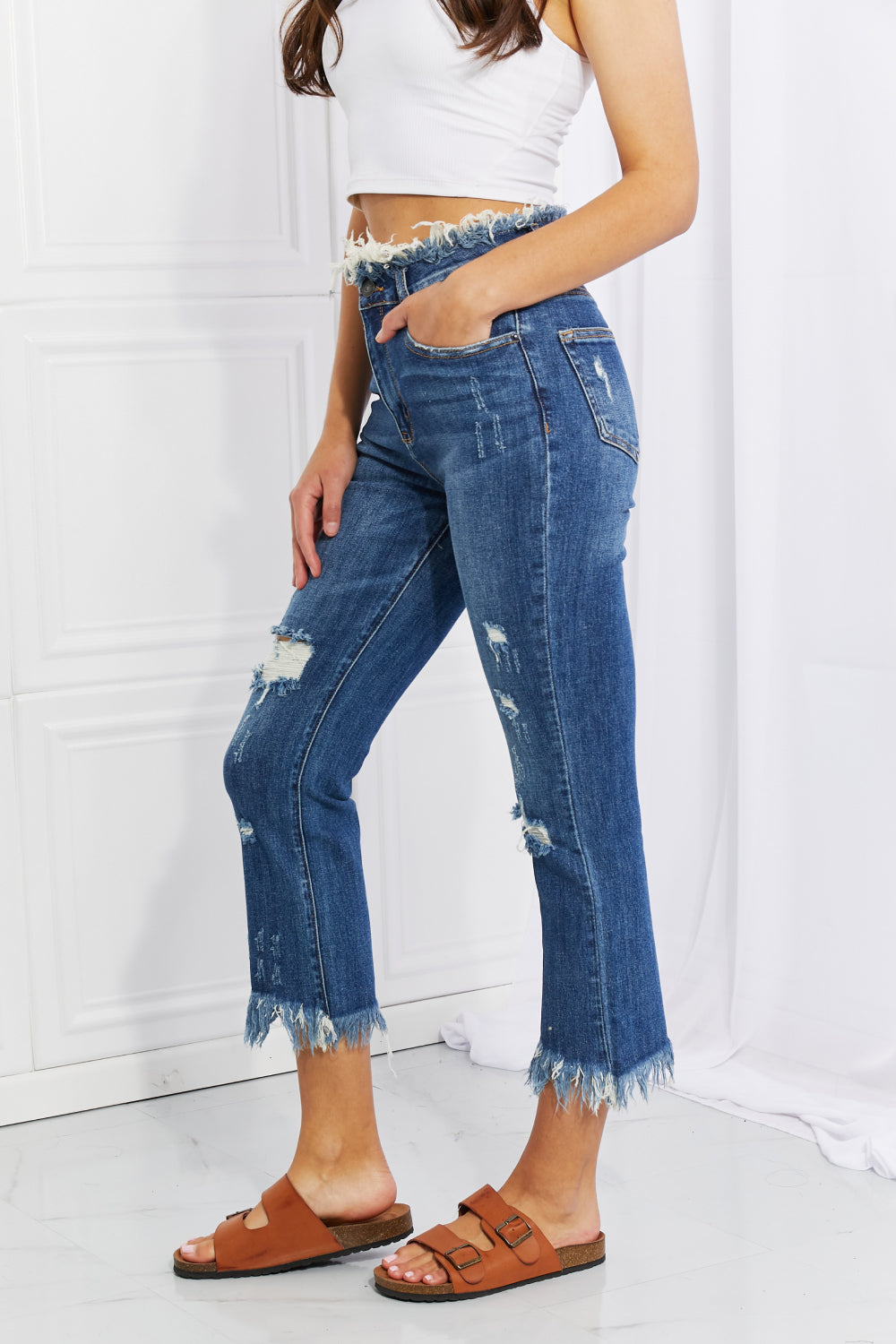 risen full size undone chic straight leg jeans