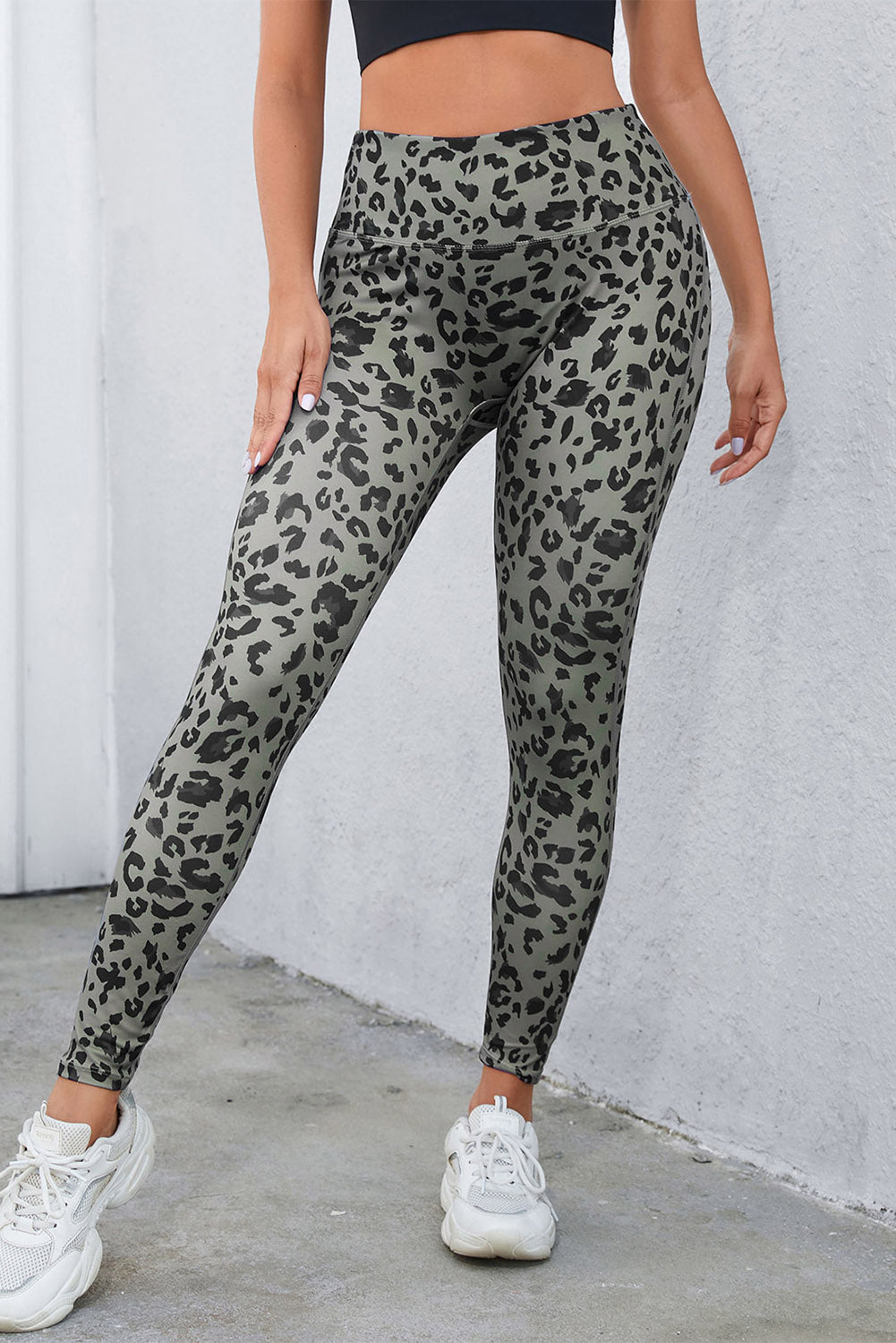 leopard print wide waistband leggings