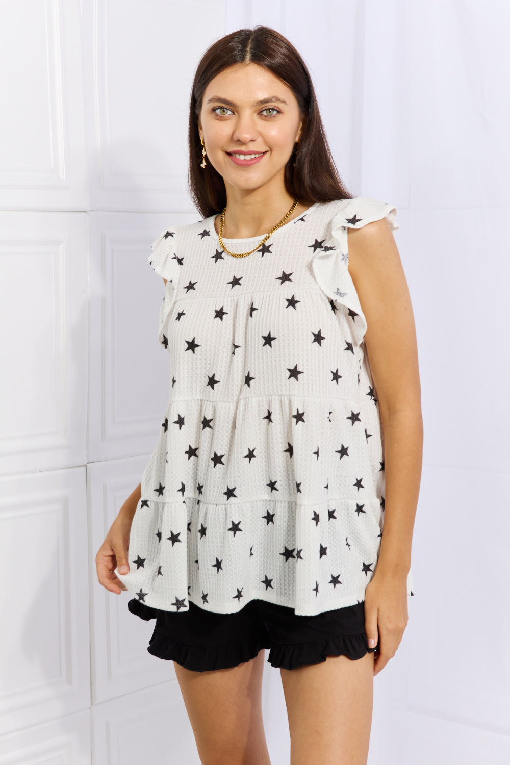 heimish shine bright full size butterfly sleeve star print top