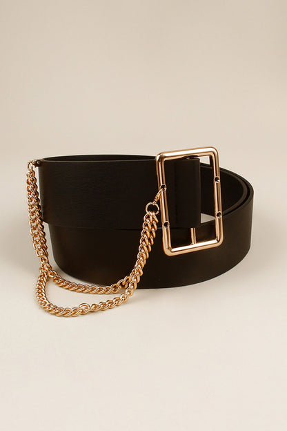 PU Leather Wide Belt with Chain