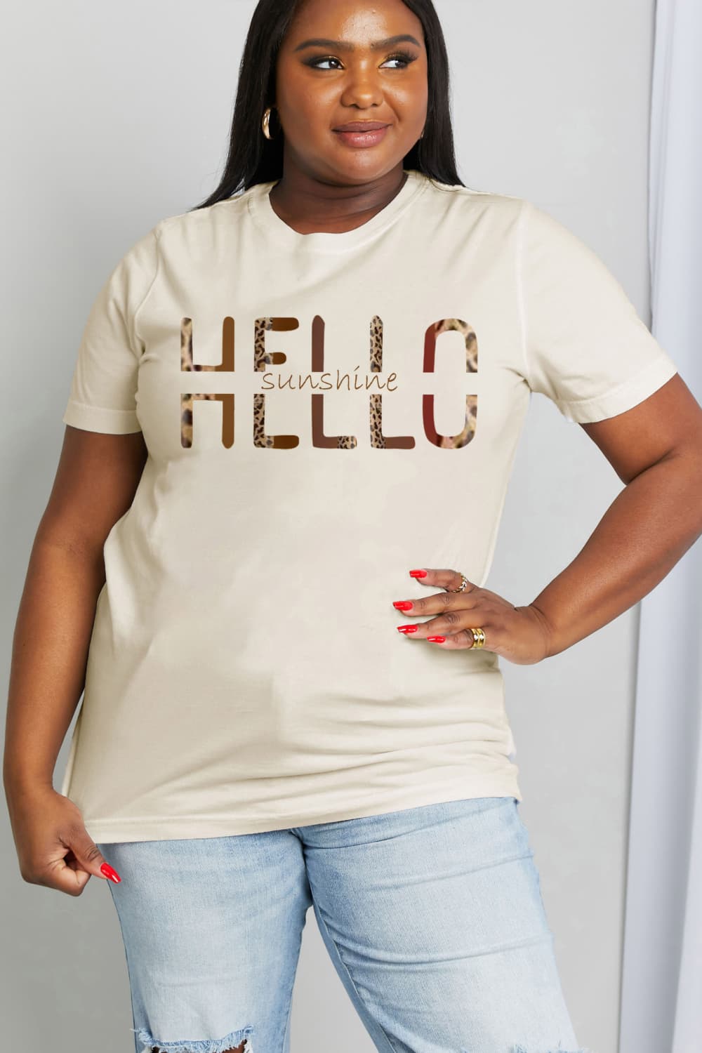 simply love full size hello sunshine graphic cotton tee