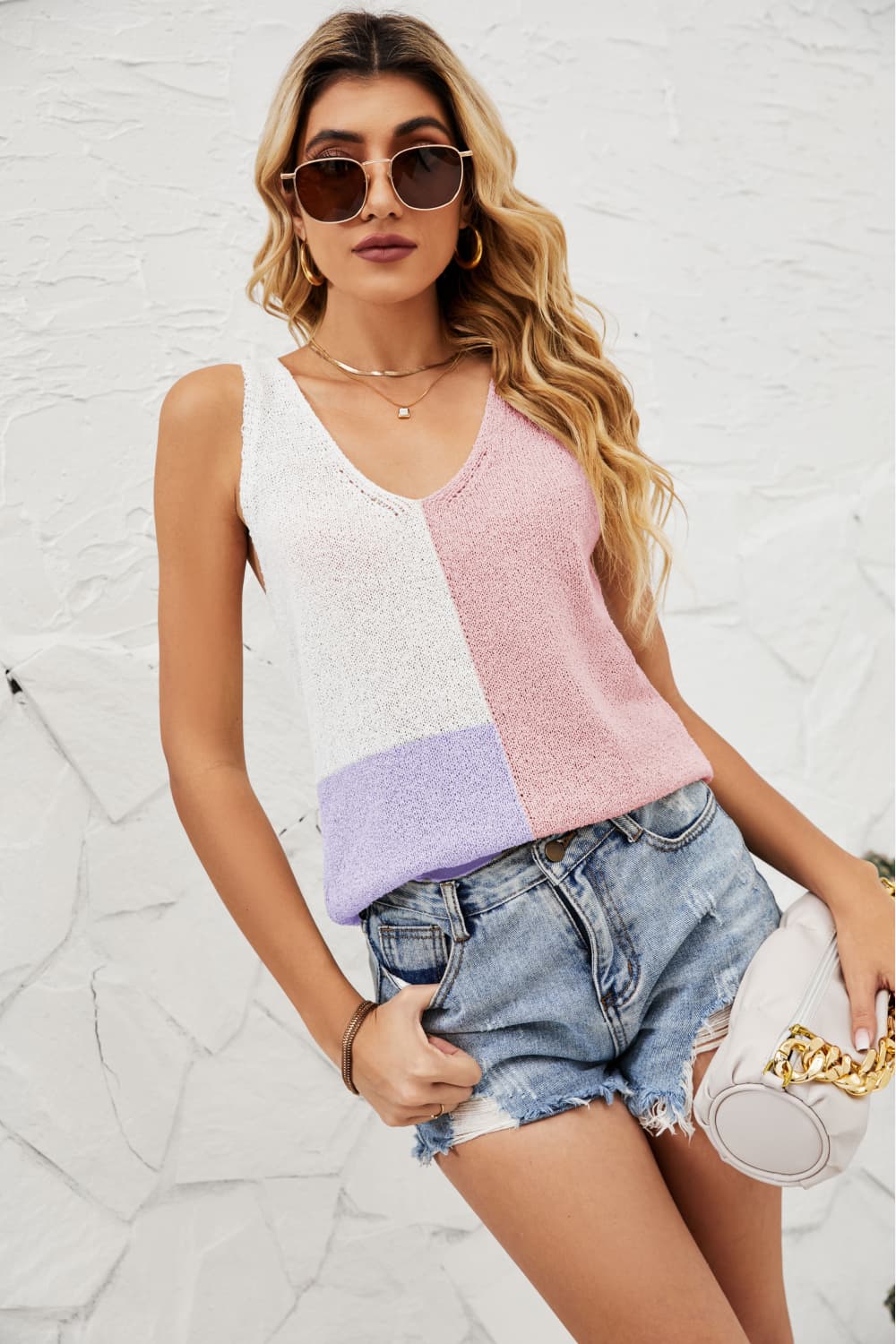 color block knit tank