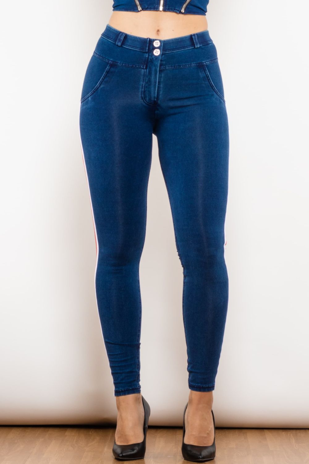 side stripe skinny jeans