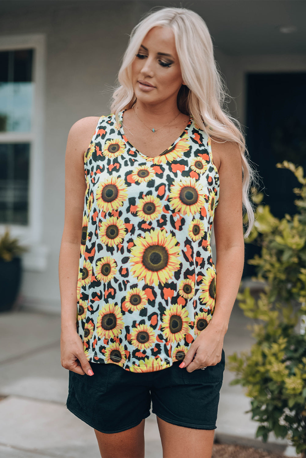 sunflower scoop neck tank