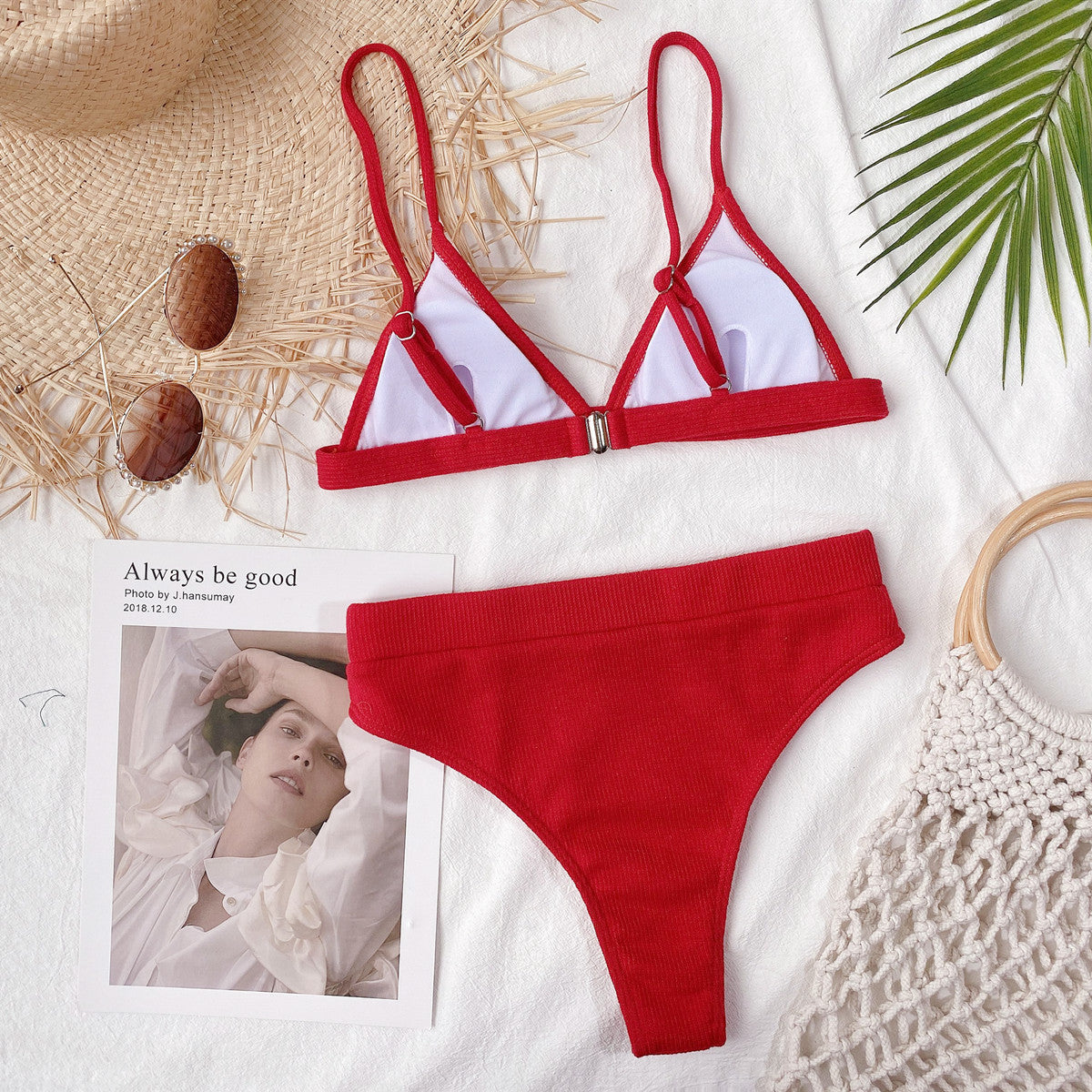 spaghetti strap ribbed bikini set