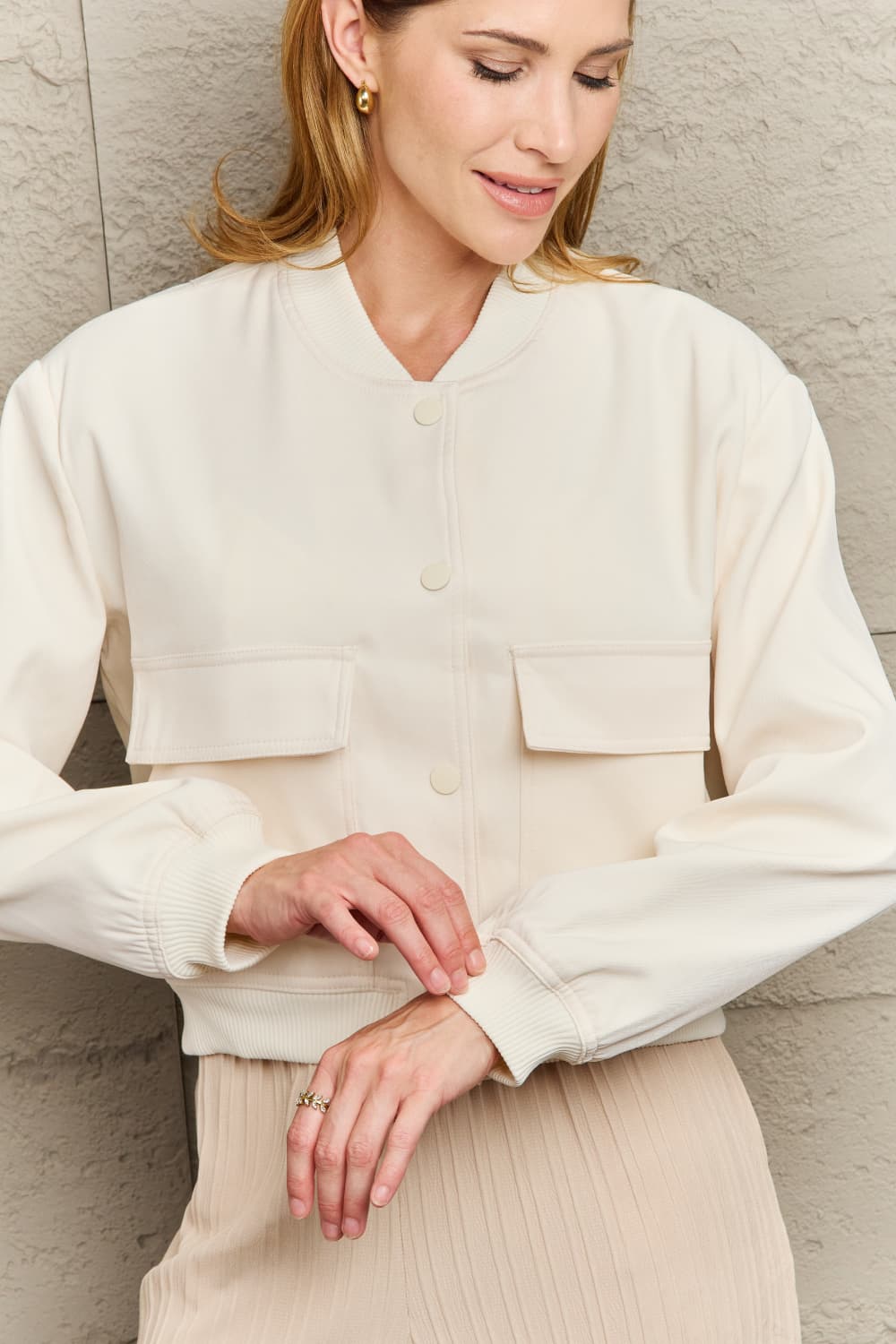 baseball collar jacket with pockets