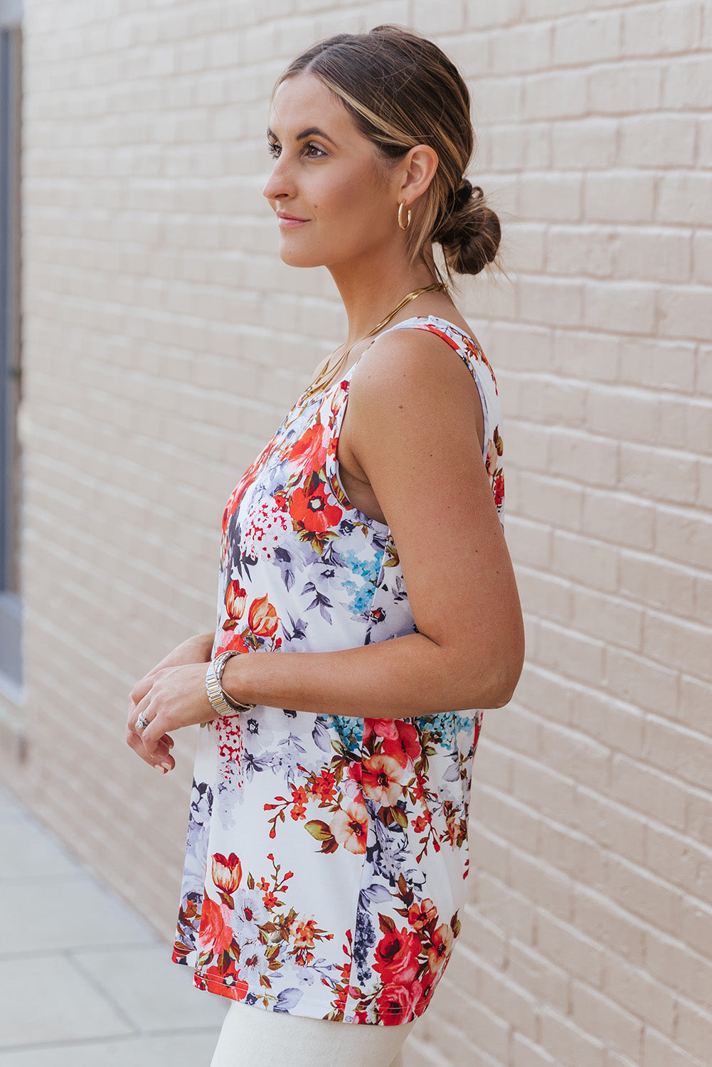 floral round neck tank