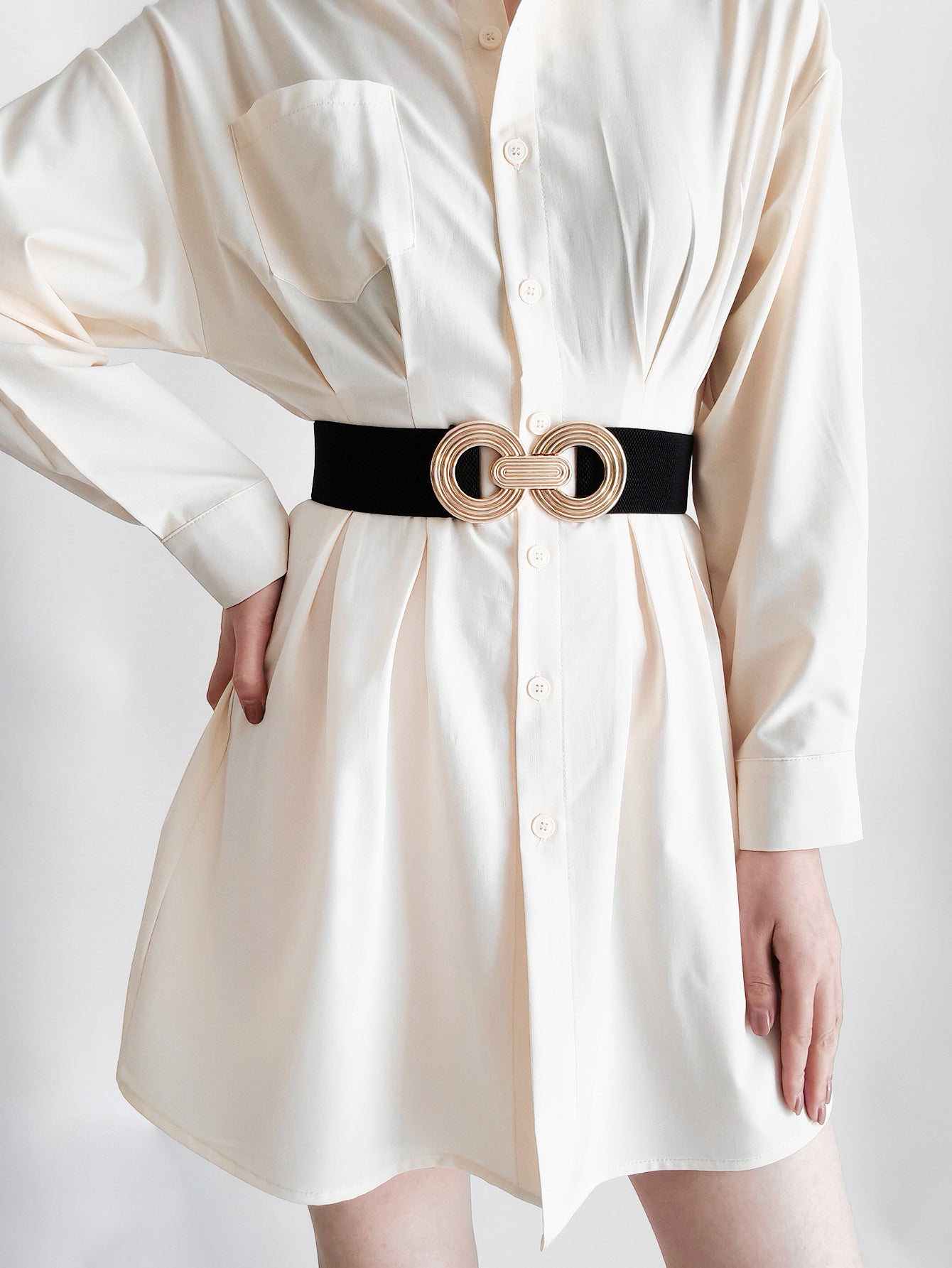 geometric buckle elastic wide belt