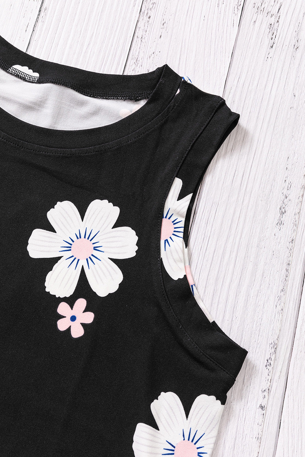 printed side slit round neck tank