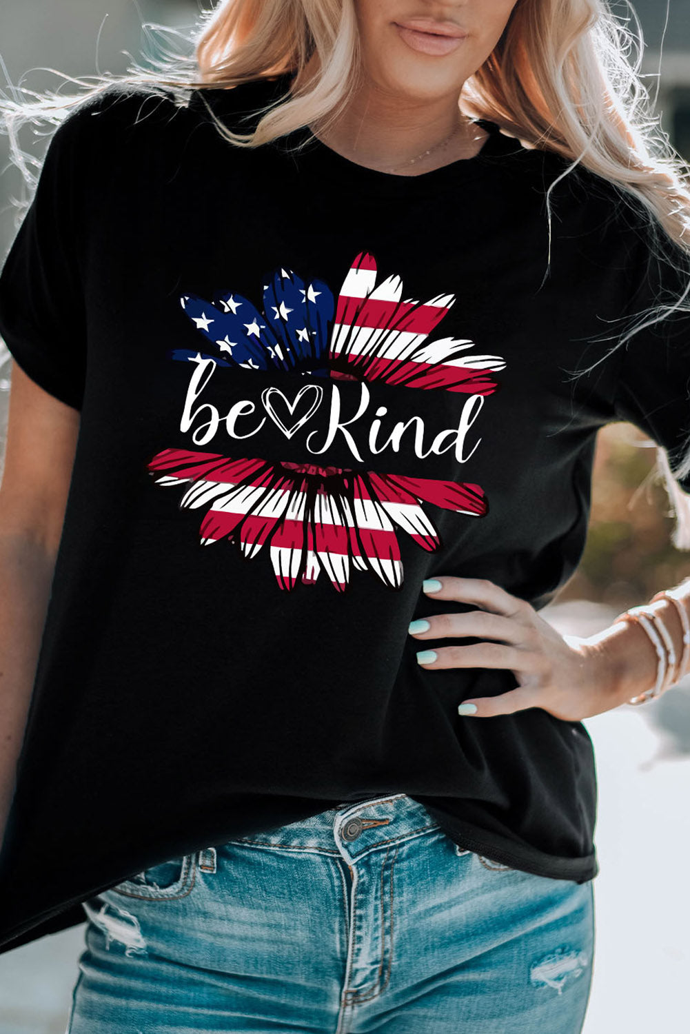 be kind us flag graphic round neck tee