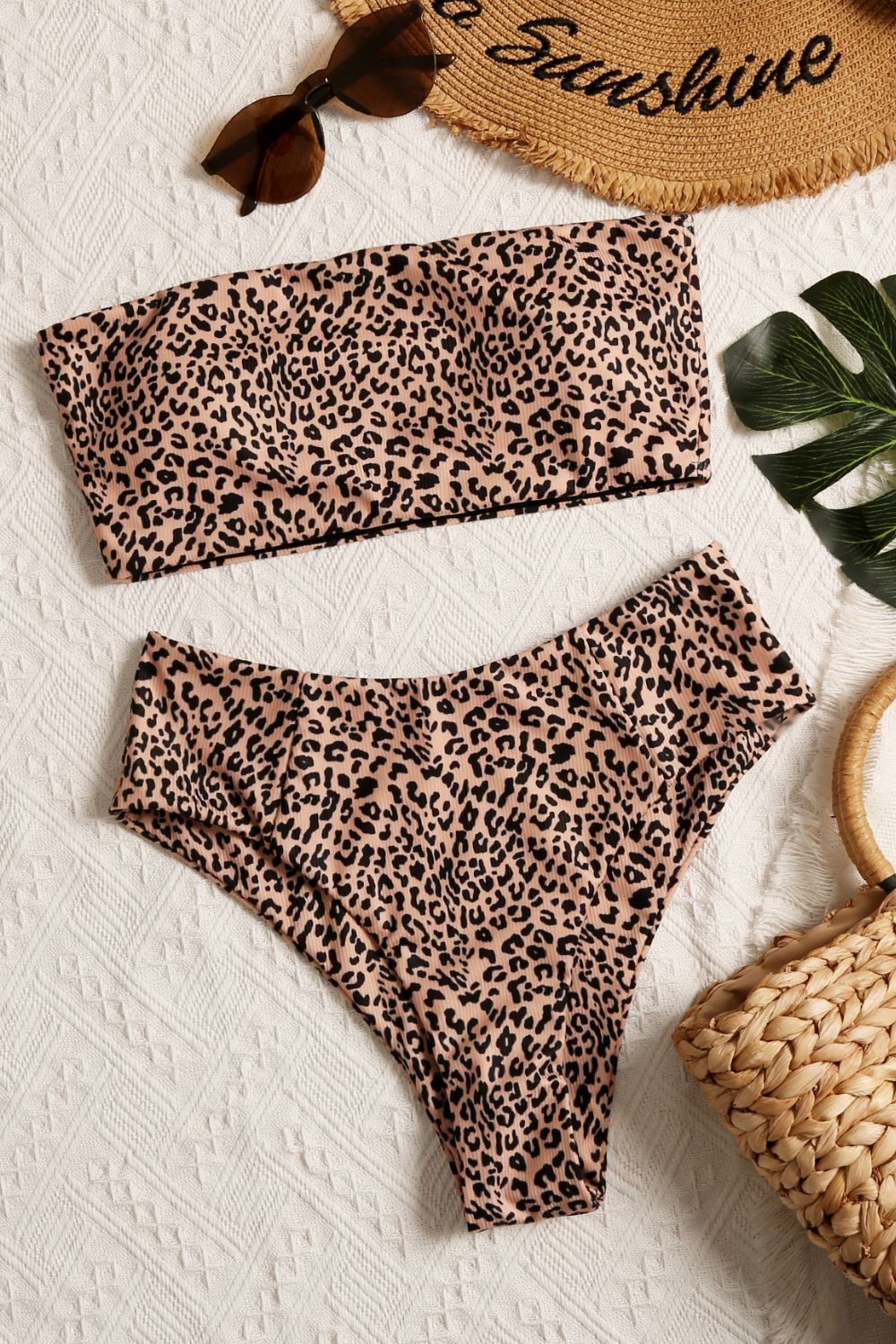 leopard swim tube top and swim bottoms set