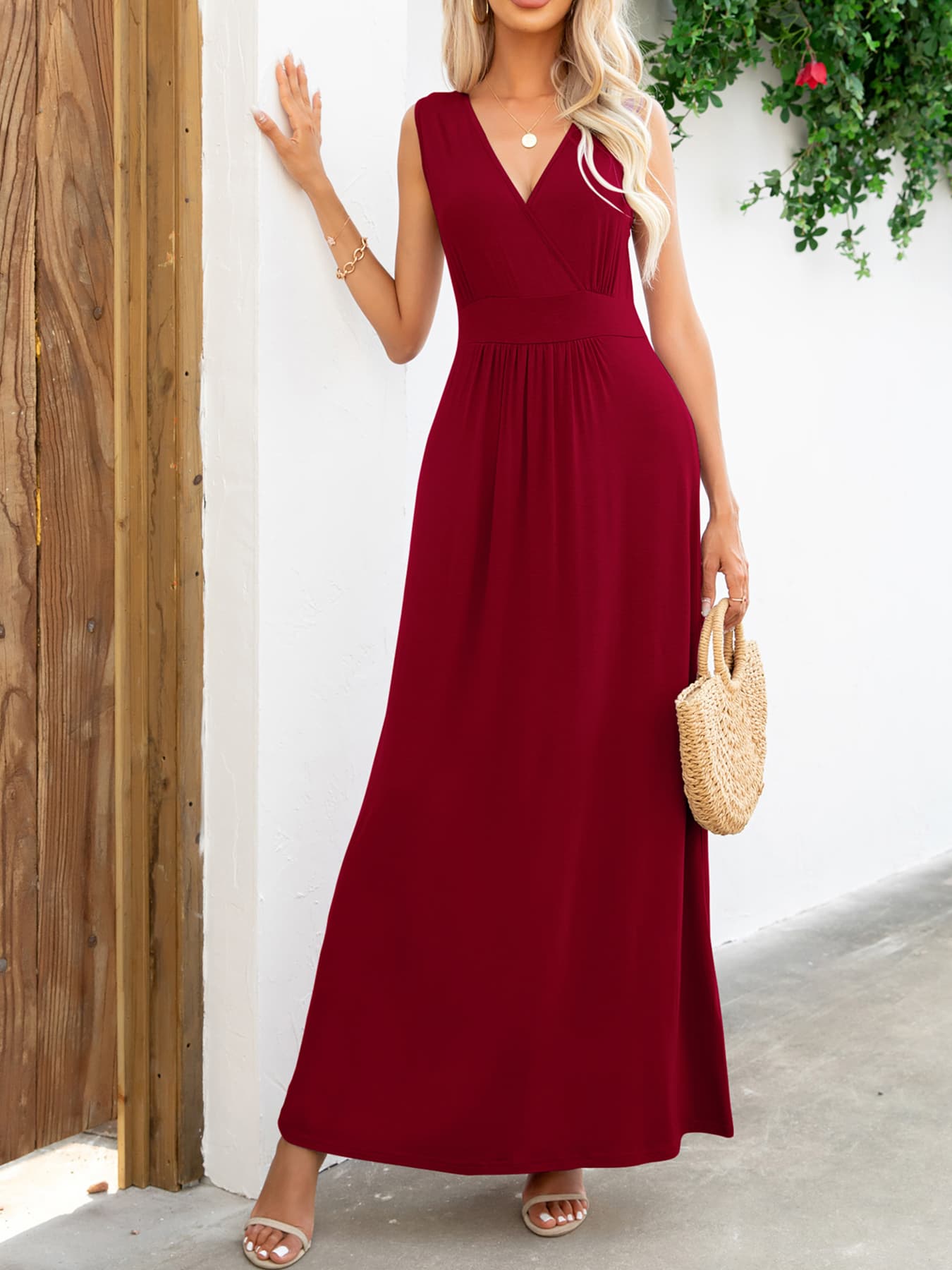 surplice neck sleeveless maxi dress