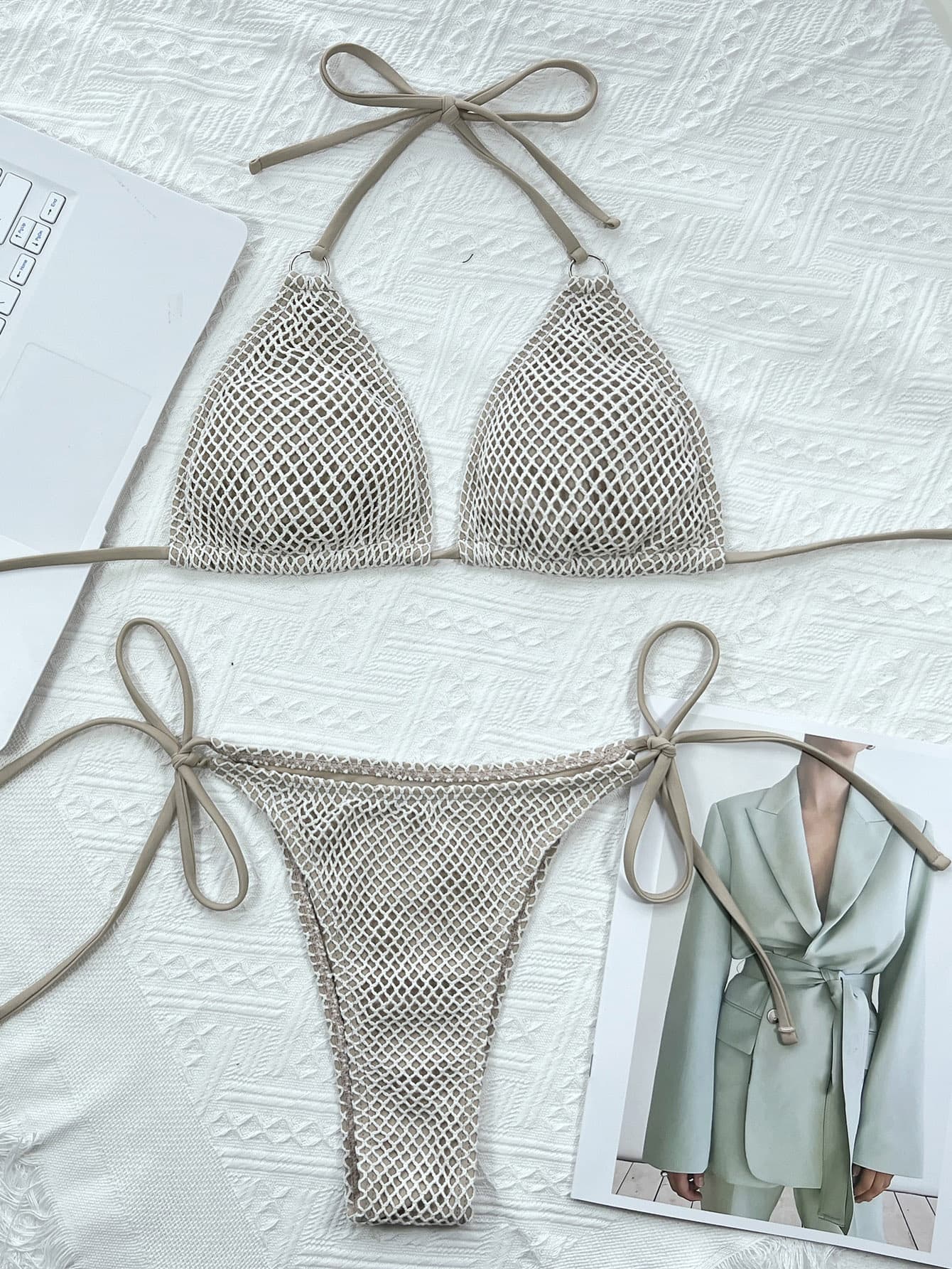 halter neck tie back bikini set