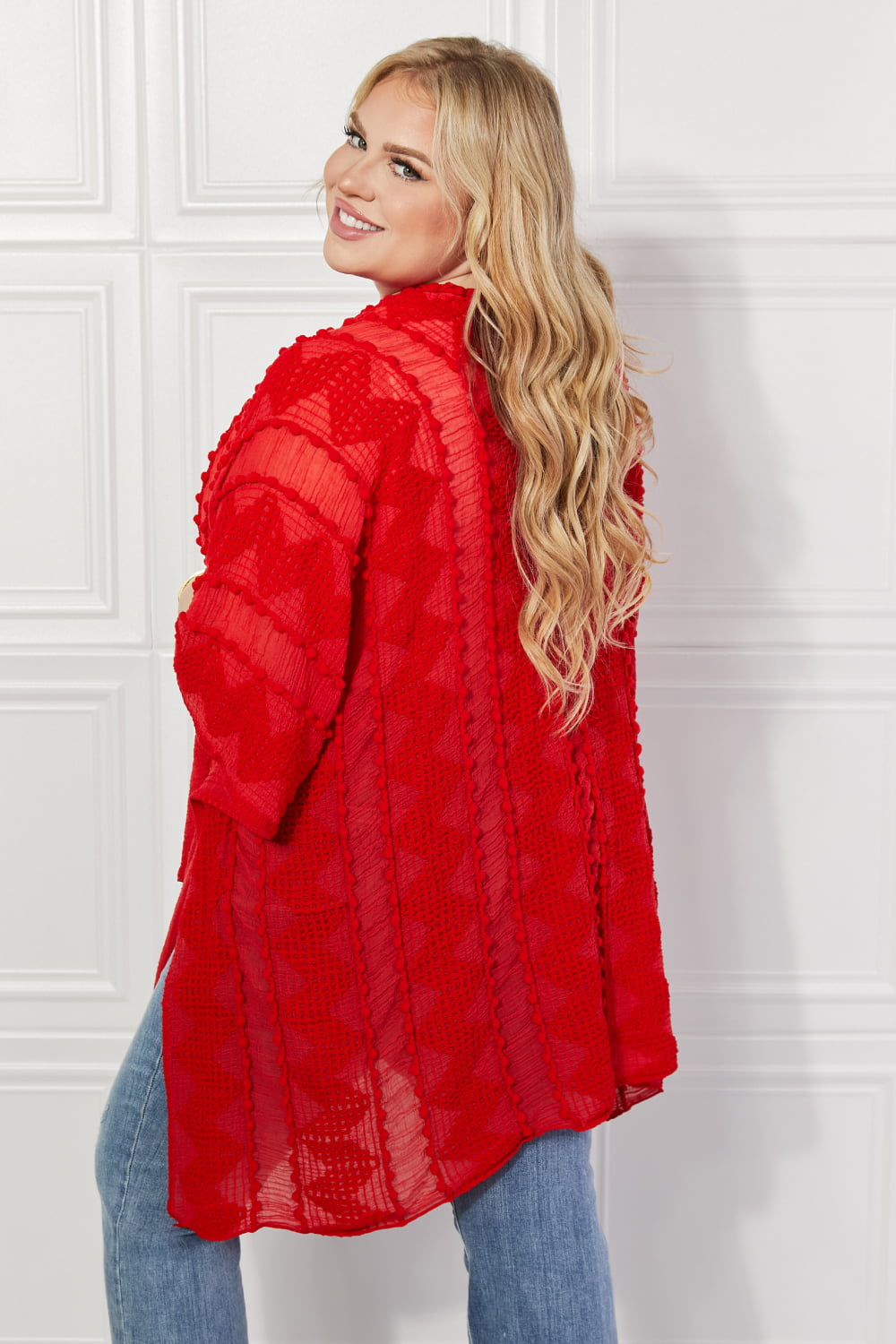 justin taylor pom-pom asymmetrical poncho cardigan in red