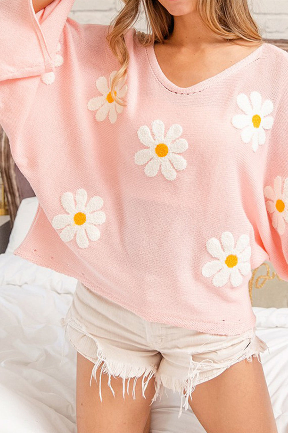 flower pattern long sleeve sweater