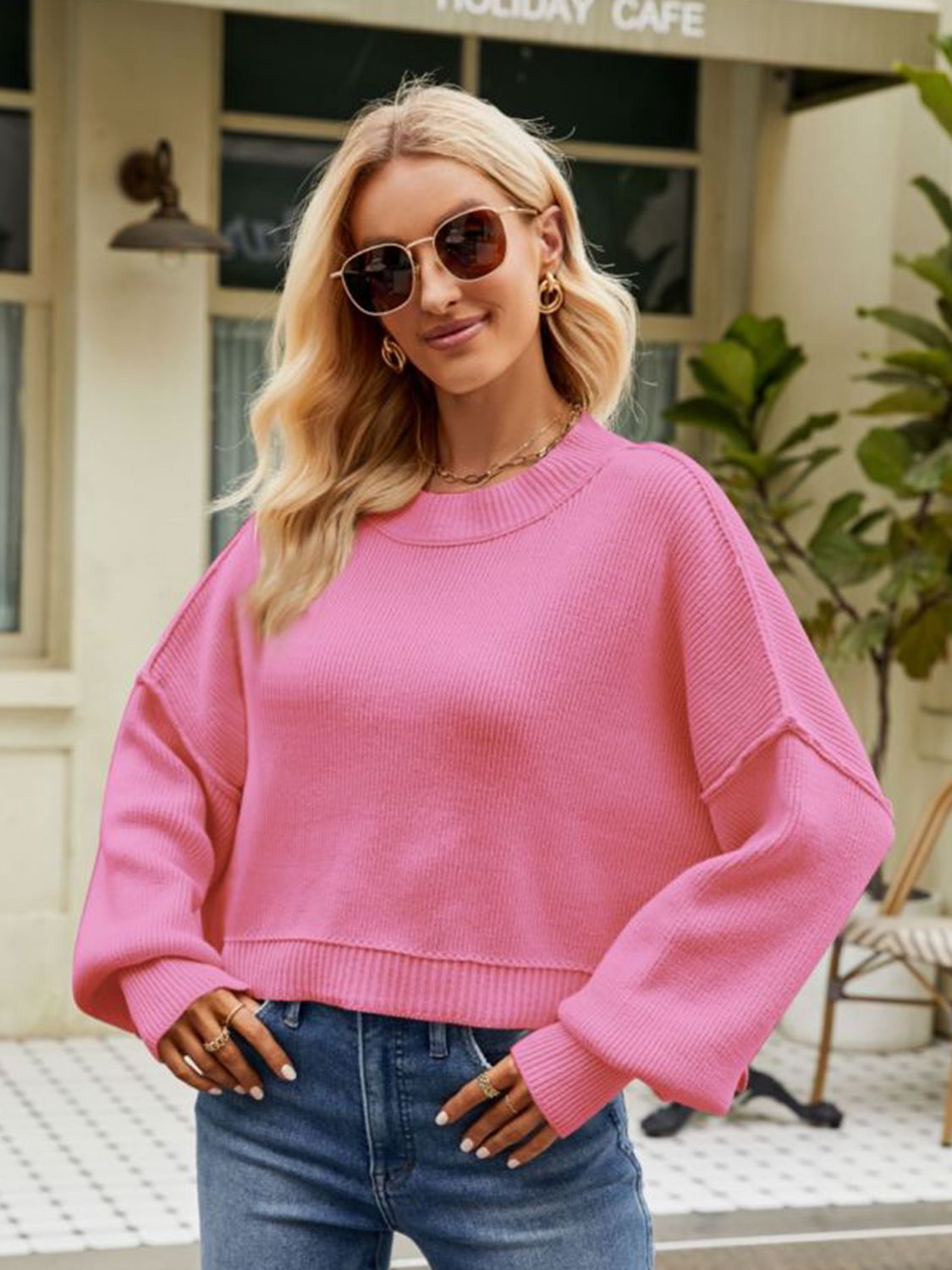 round neck dropped shoulder sweater