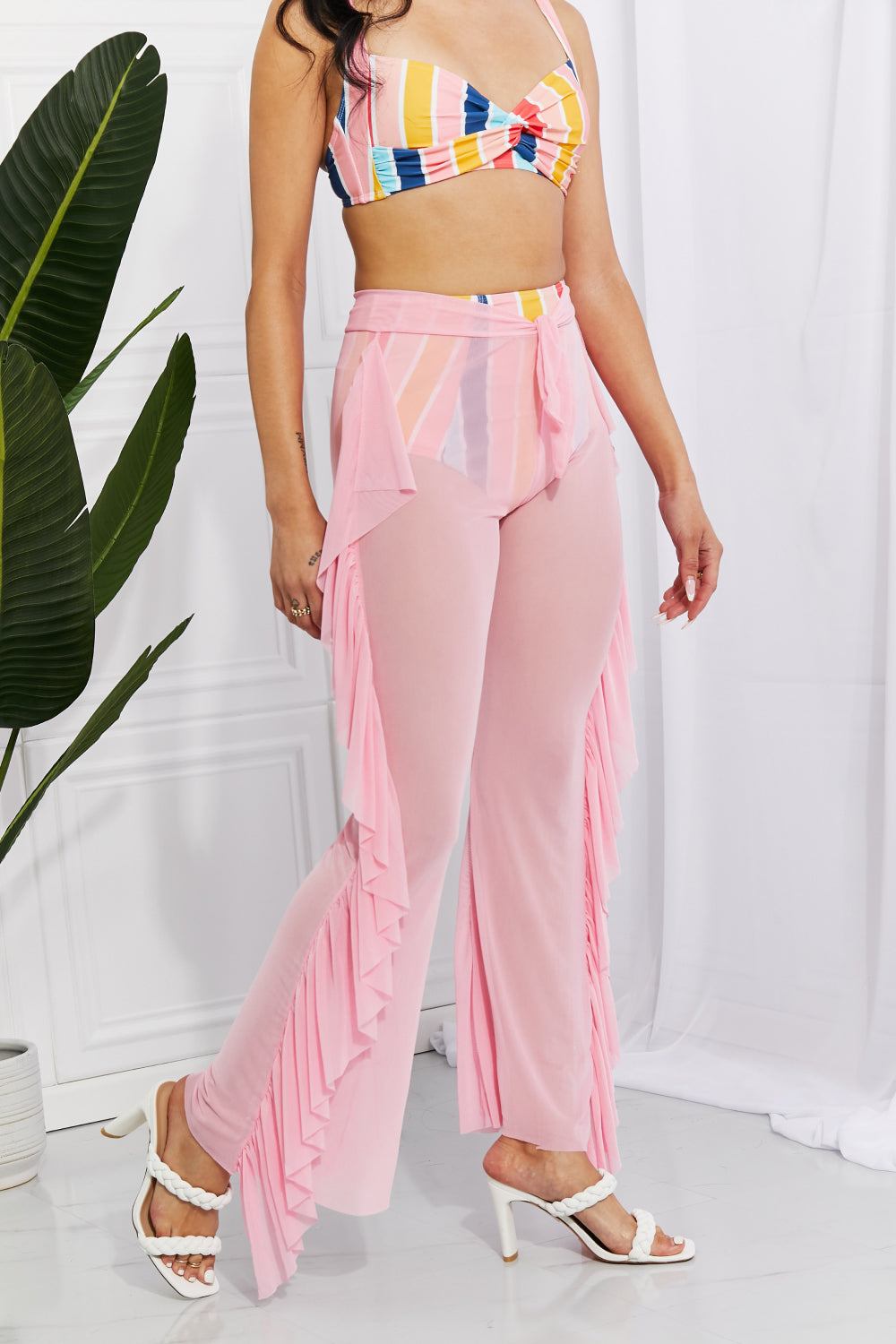 marina west swim take me to the beach mesh ruffle cover-up pants
