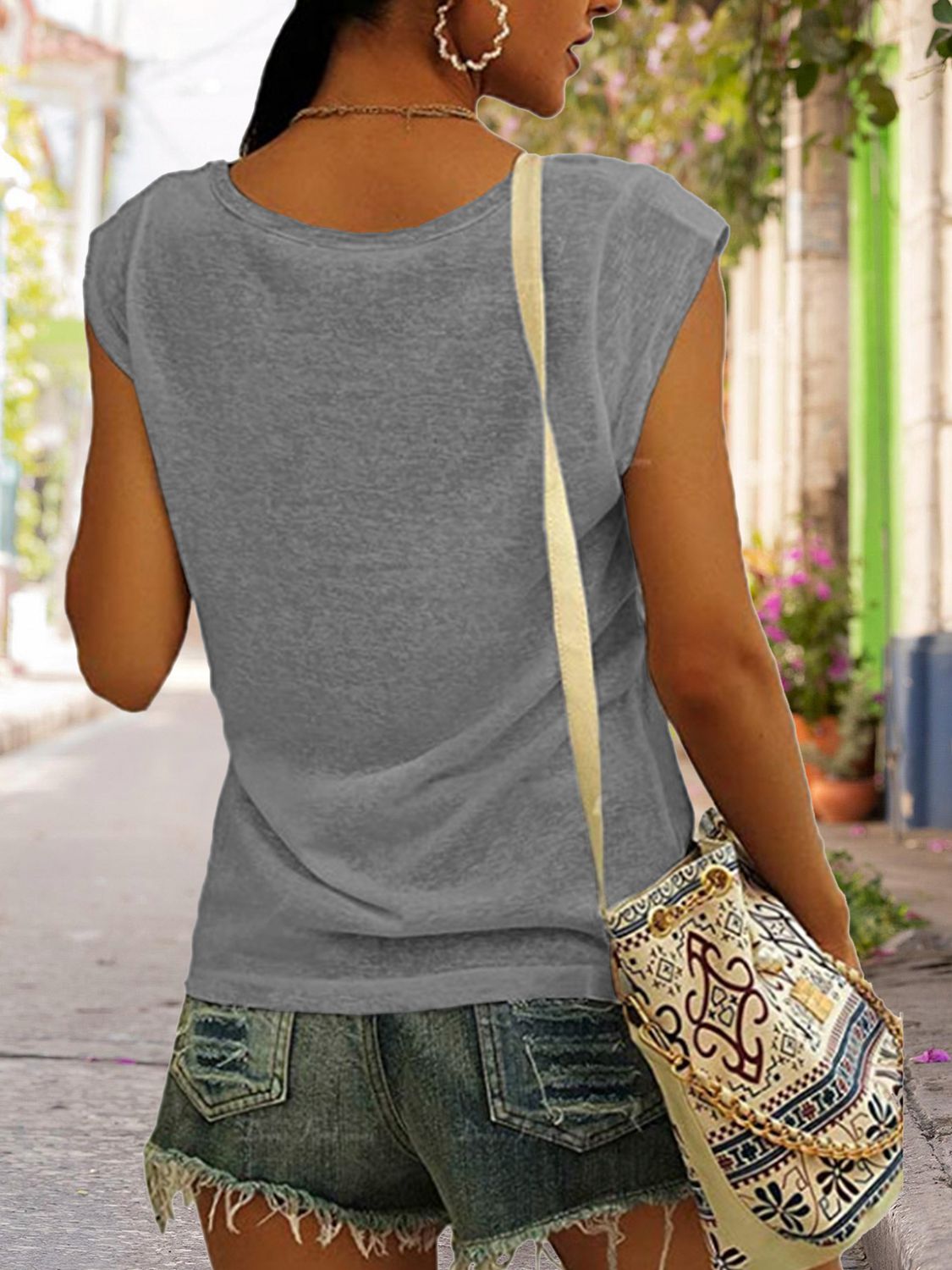 full size heart graphic v-neck tank