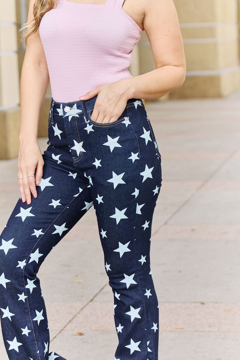 judy blue janelle full size high waist star print flare jeans