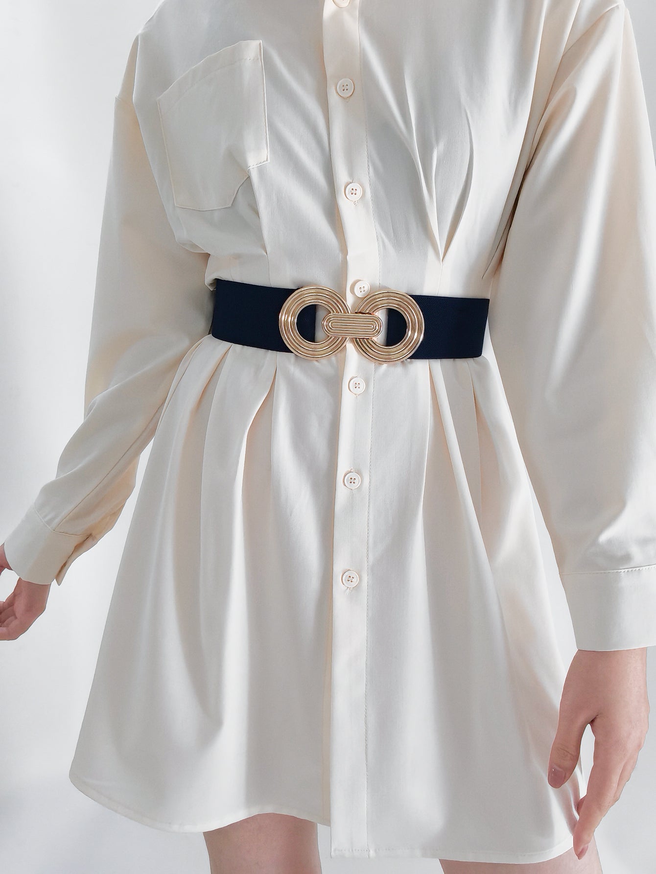 geometric buckle elastic wide belt