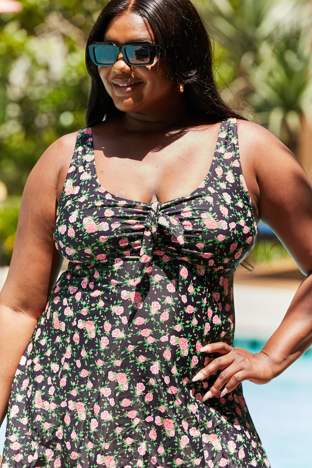 marina west swim full size clear waters swim dress in black roses