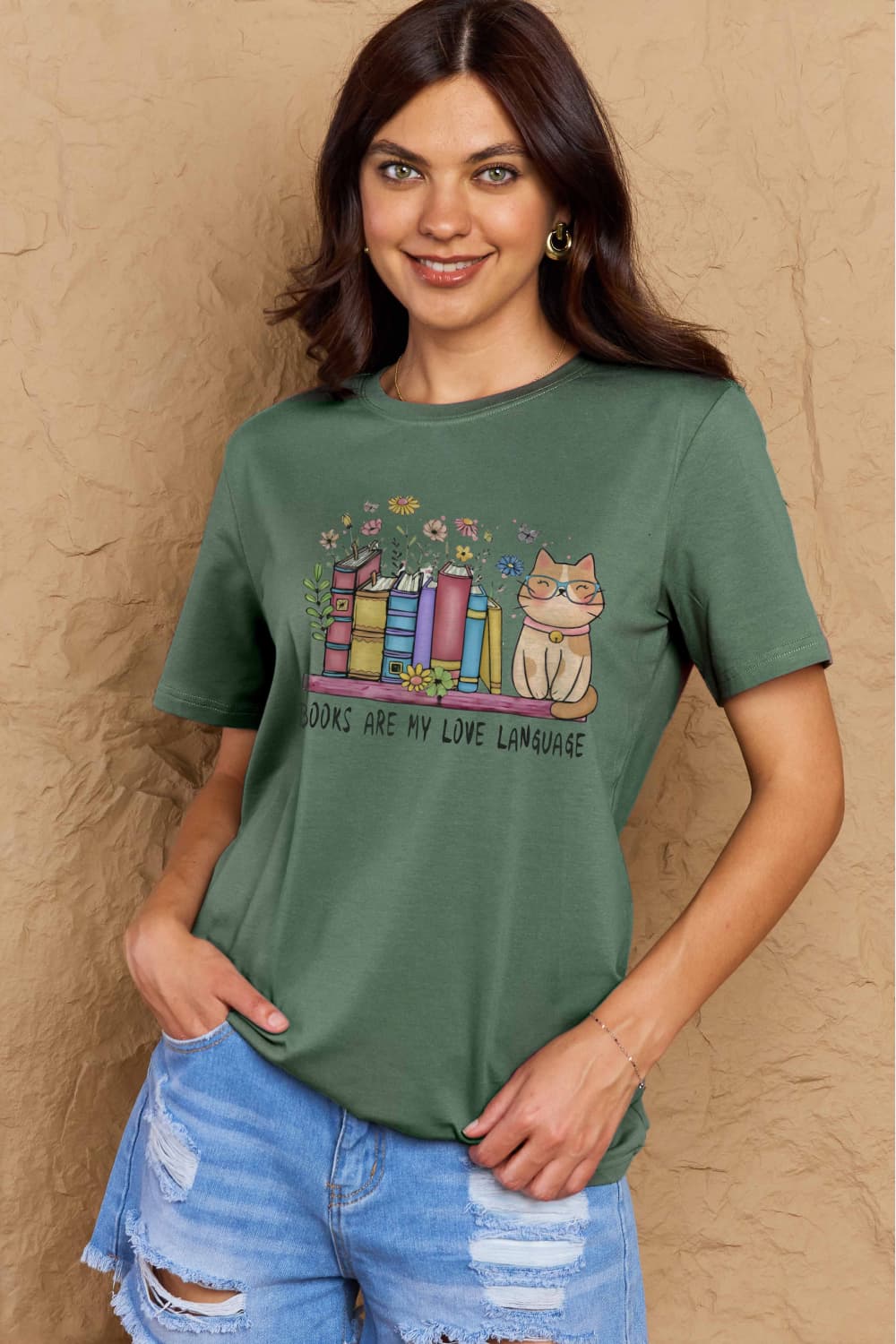 simply love full size books are my love language graphic cotton tee