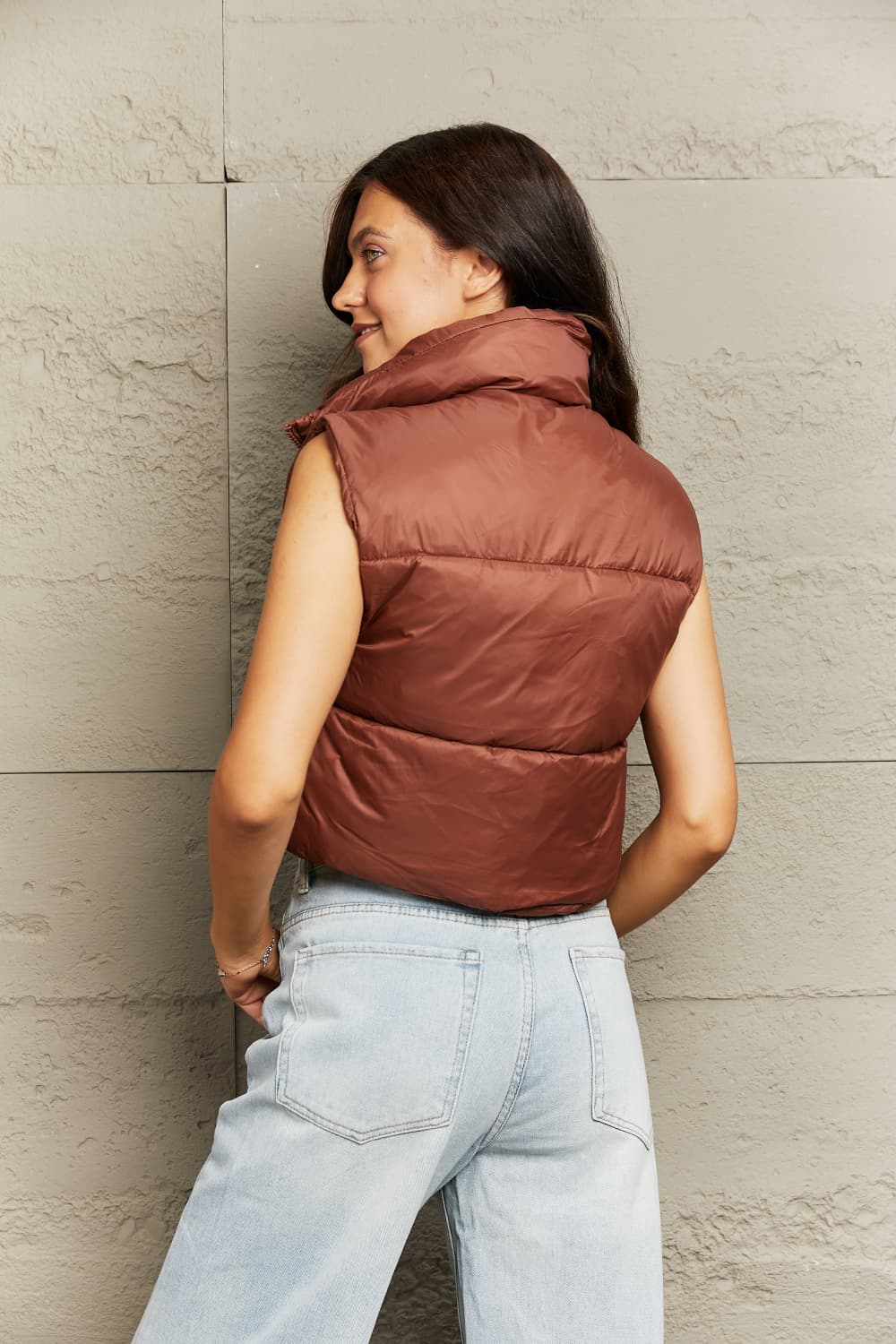 zip-up drawstring puffer vest