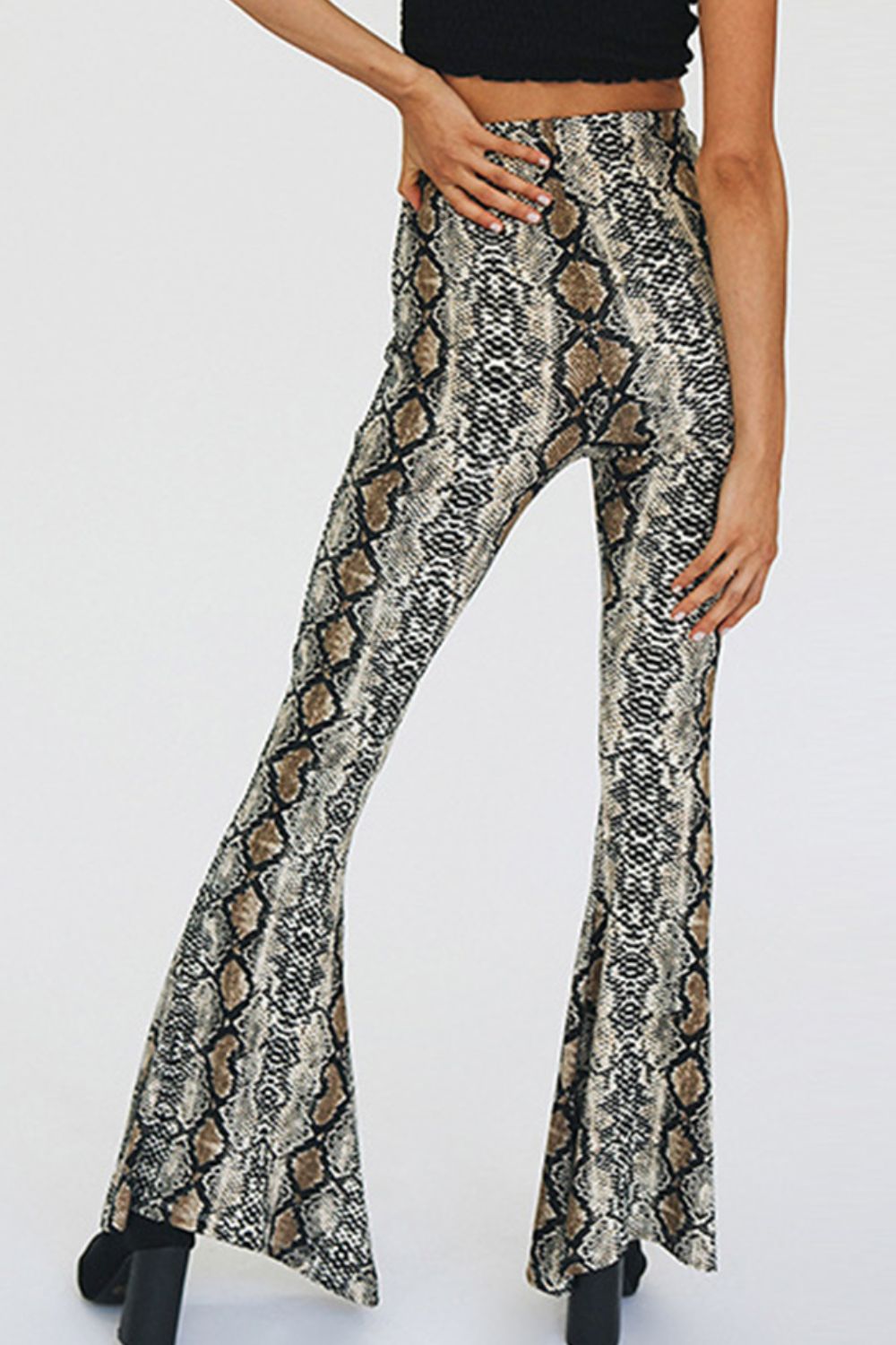 snakeskin print flare pants