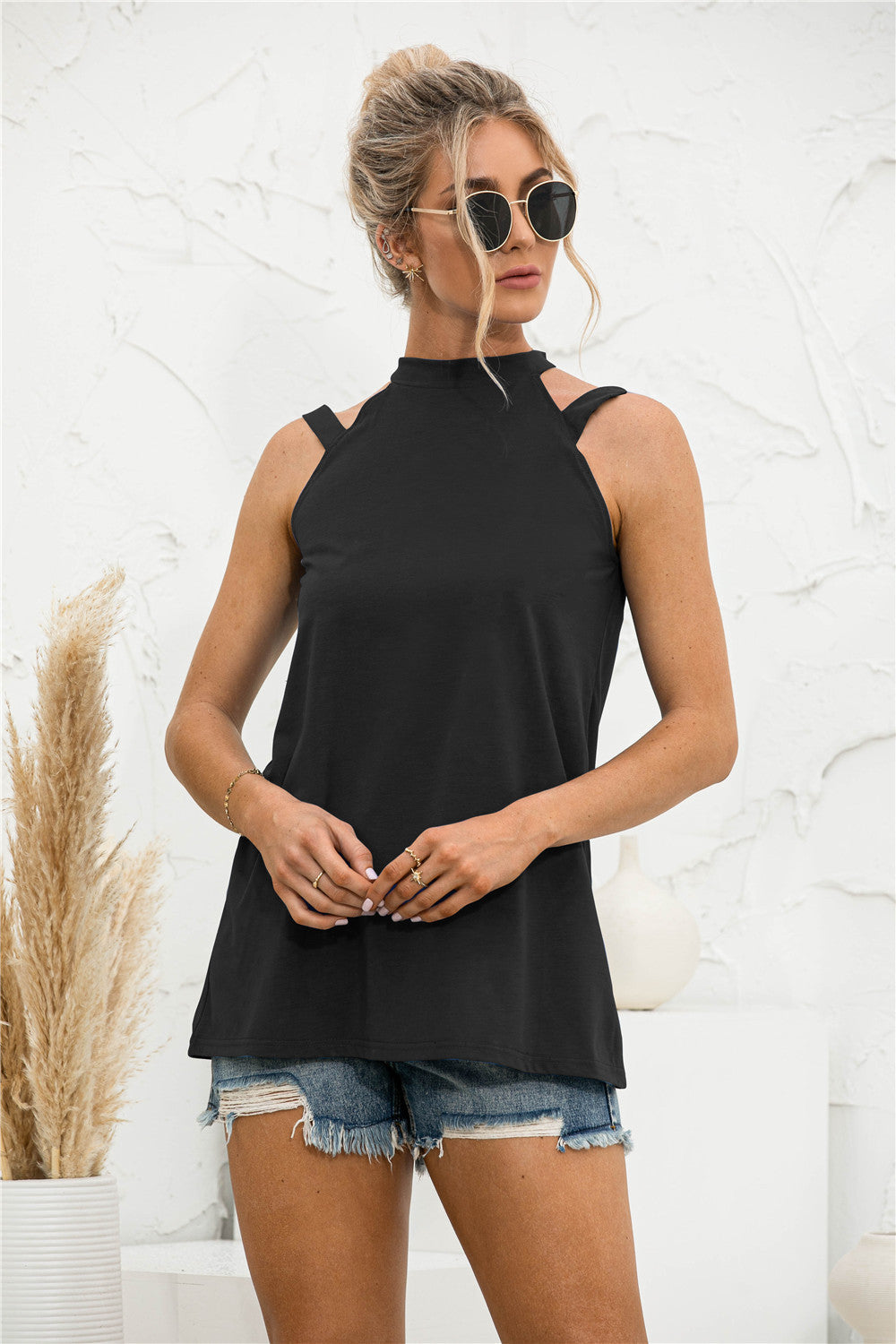 cutout mock neck tank