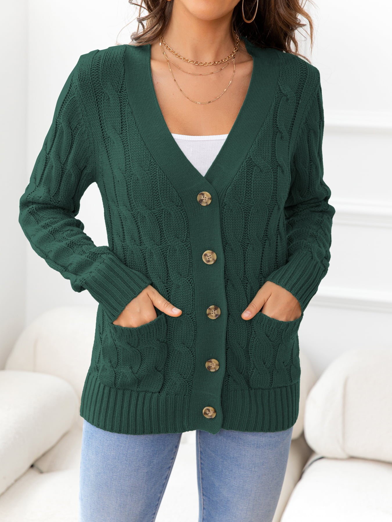 button down cable-knit cardigan