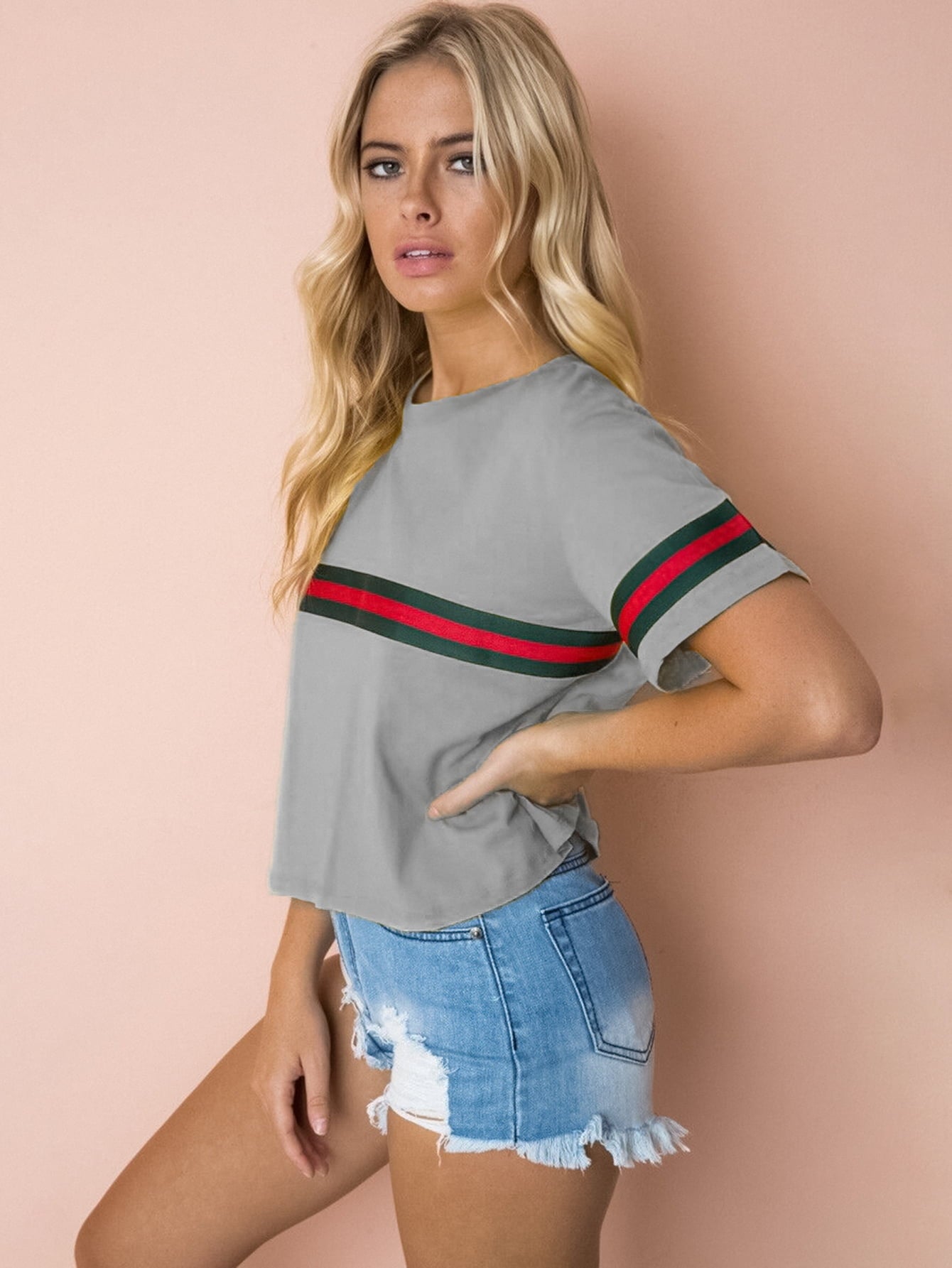 contrast round neck short sleeve tee