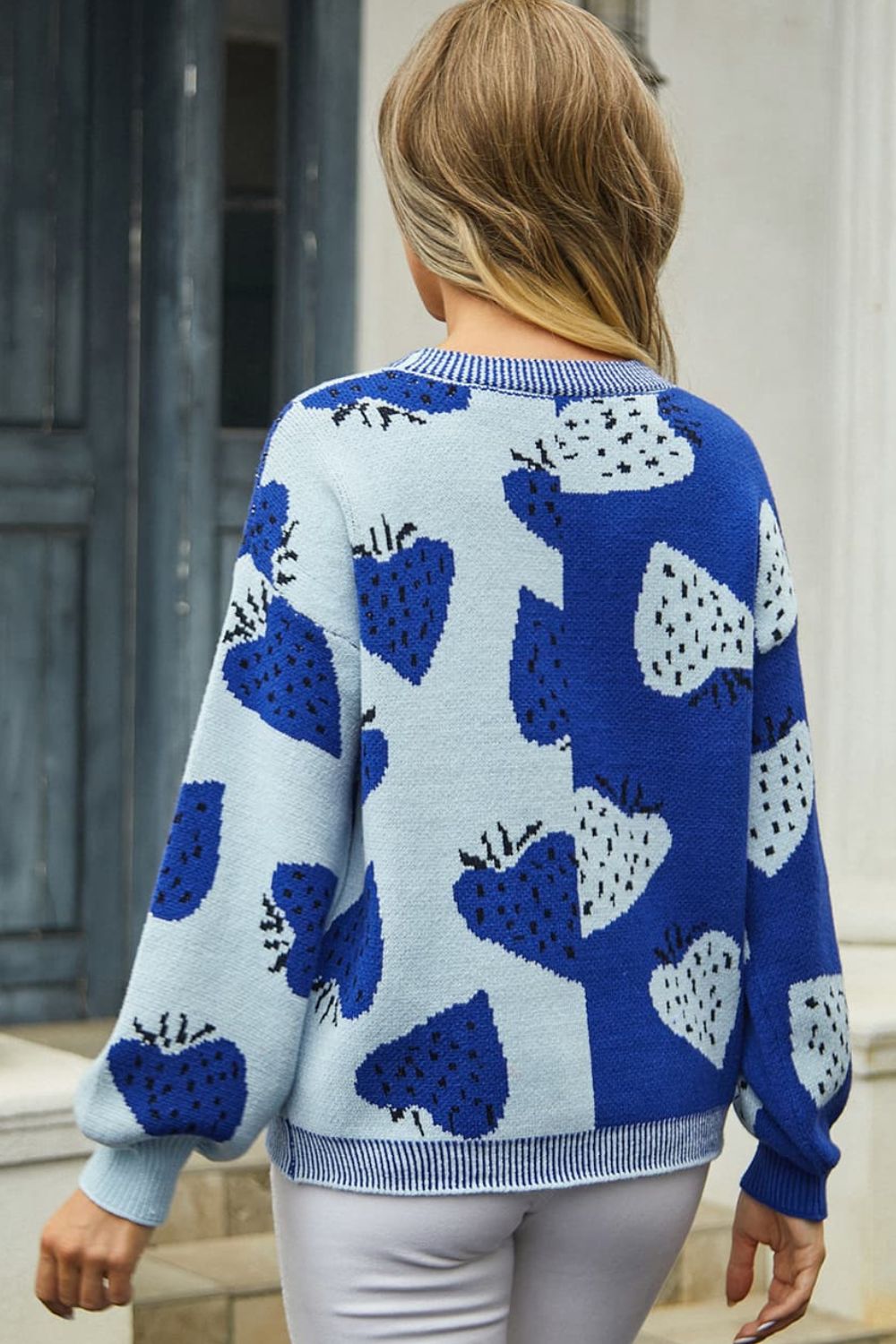 printed v-neck button-down long sleeve cardigan