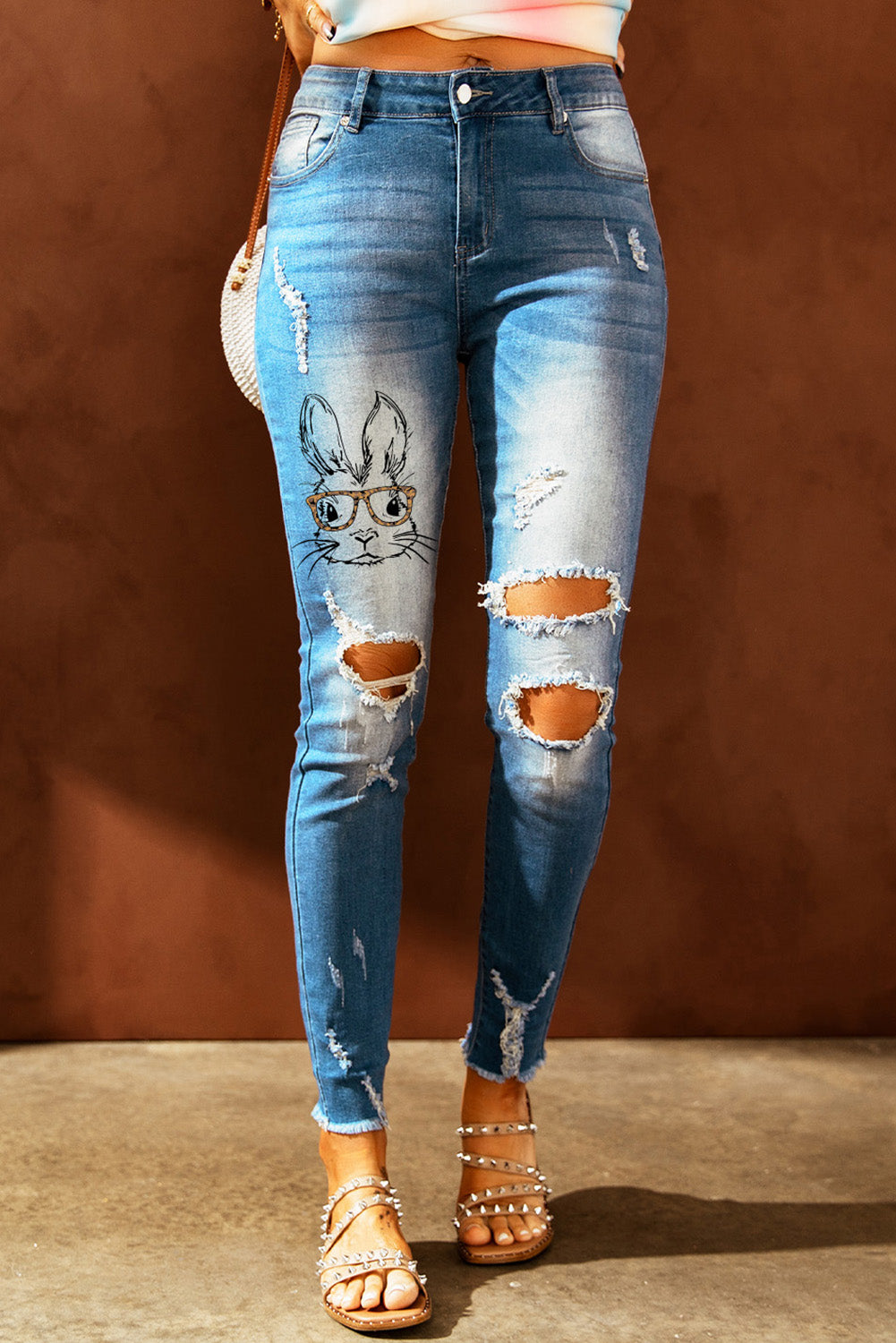 baeful easter distressed frayed hem jeans