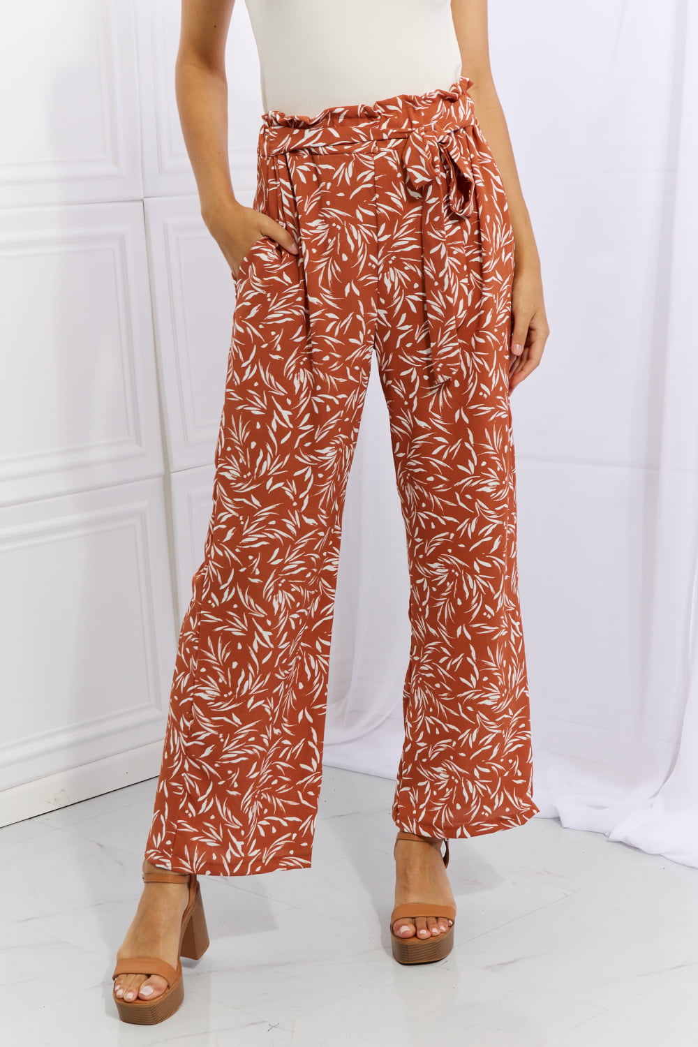 heimish right angle full size geometric printed pants in red orange