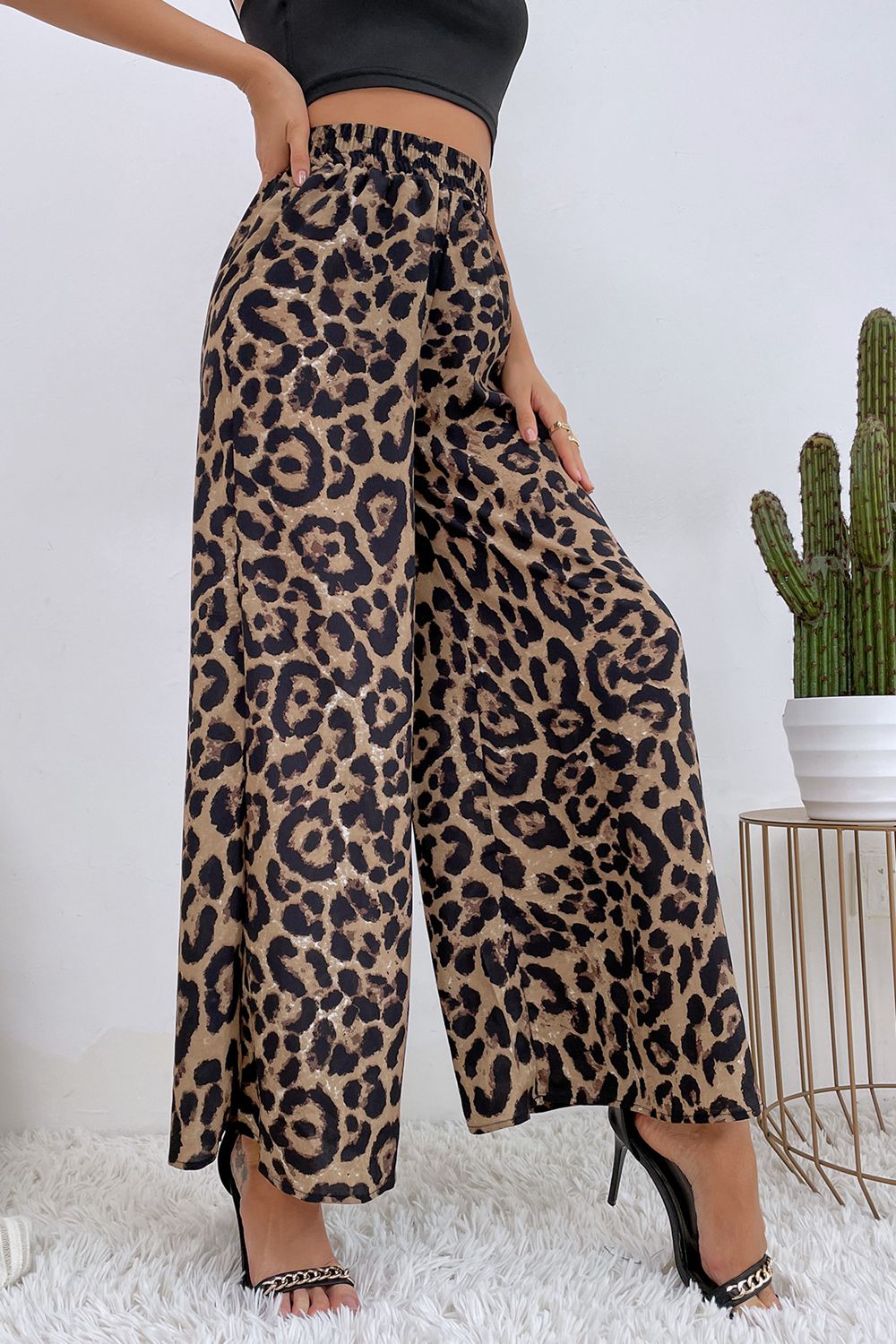 printed wide leg long pants