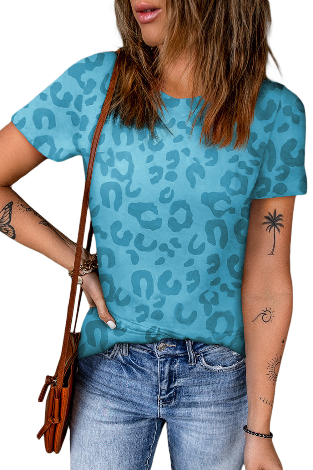 leopard round neck tee