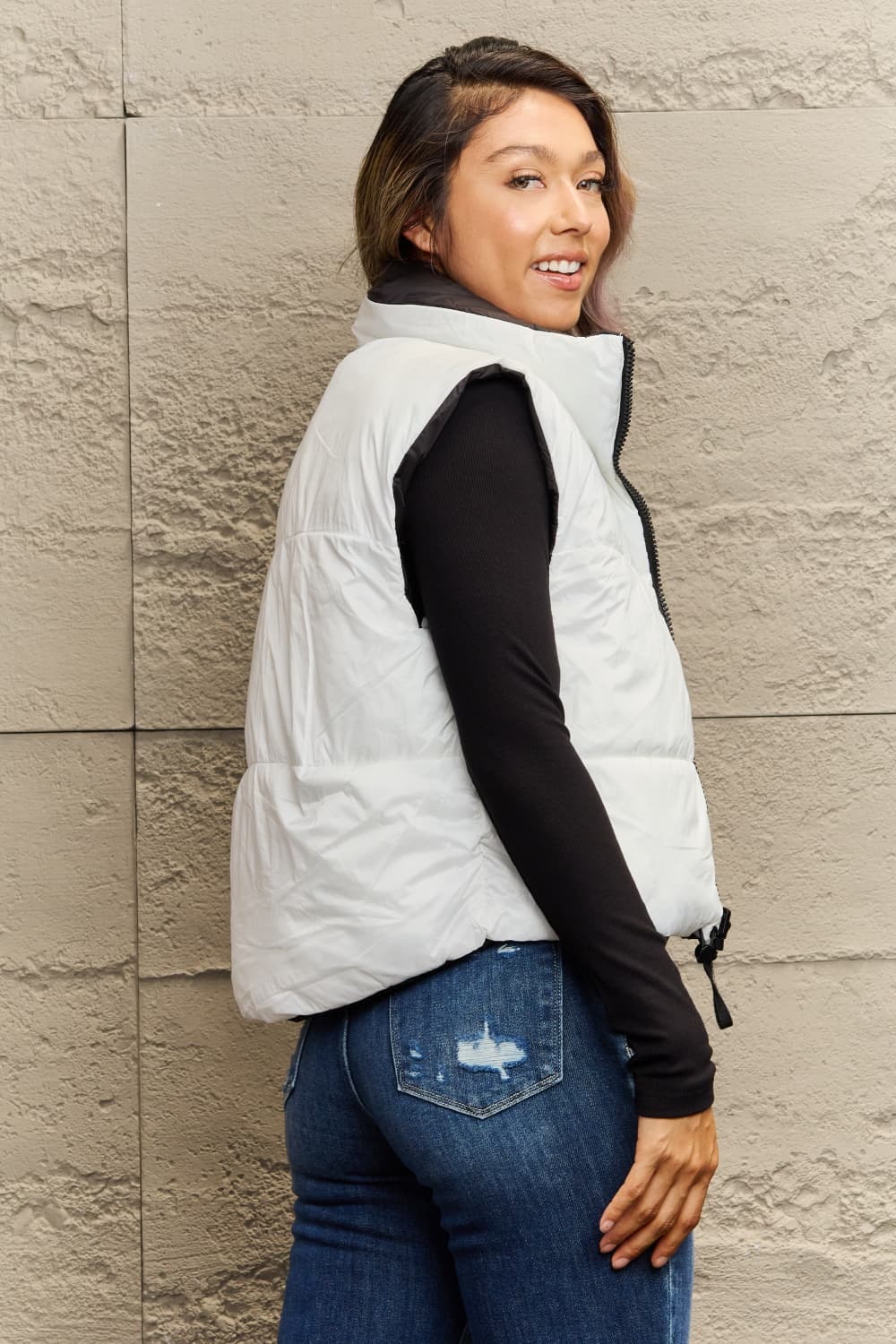 zip-up drawstring puffer vest