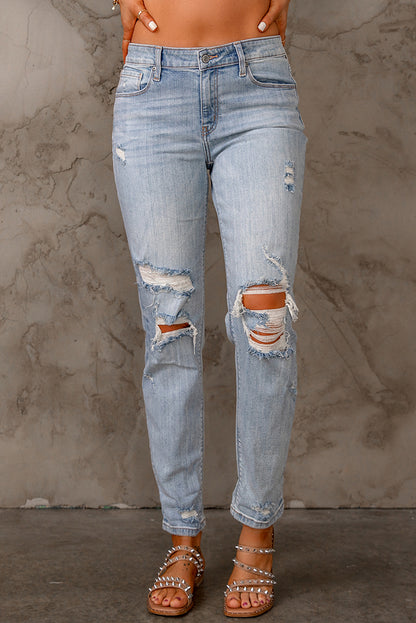 Baeful Distressed Straight Legs with Pockets